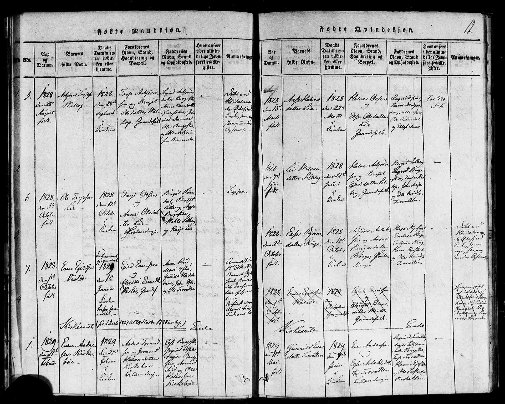 Rauland kirkebøker, AV/SAKO-A-292/F/Fa/L0002: Ministerialbok nr. I 2, 1815-1860, s. 12