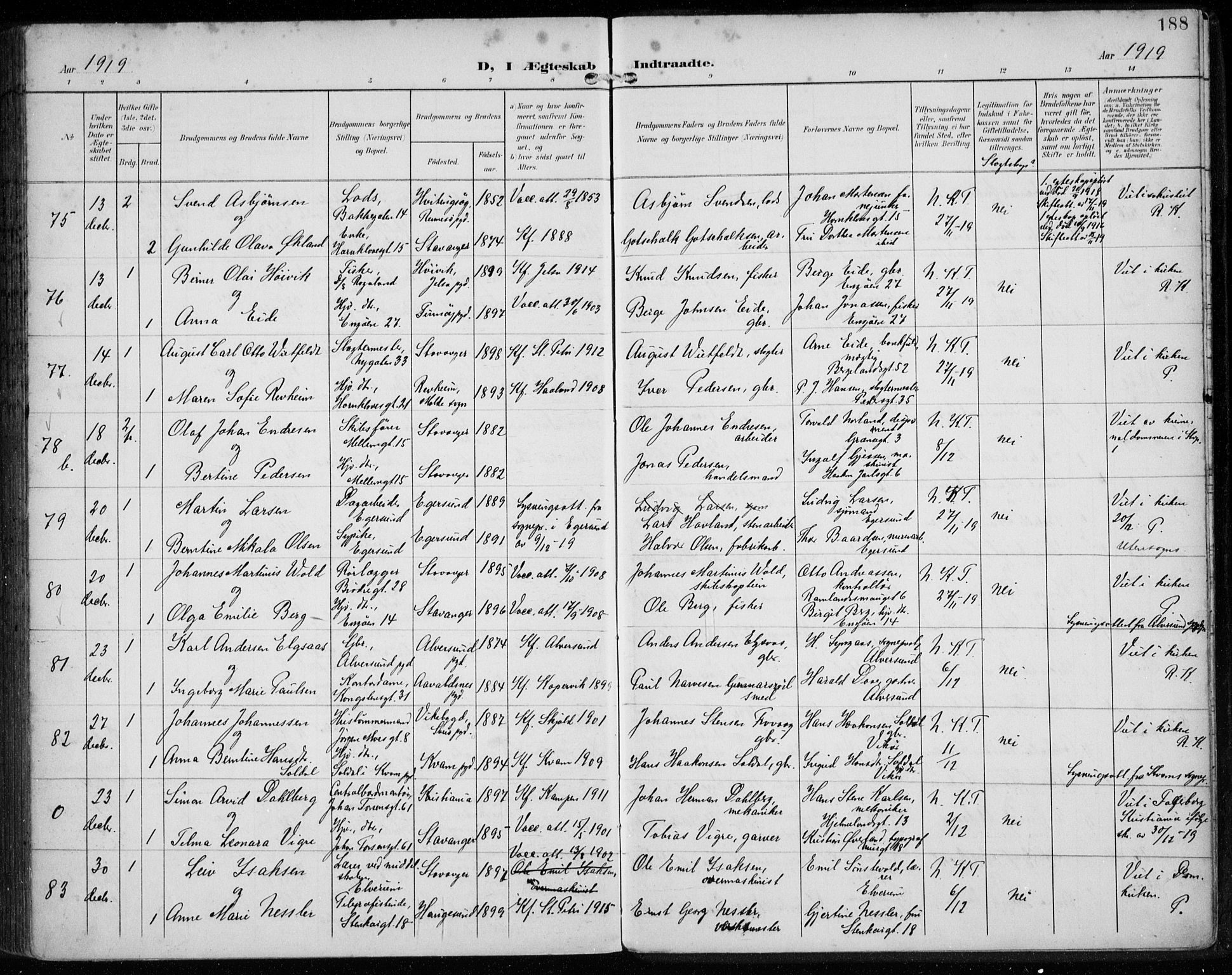 St. Petri sokneprestkontor, AV/SAST-A-101813/002/A/L0003: Ministerialbok nr. A 24, 1900-1921, s. 188