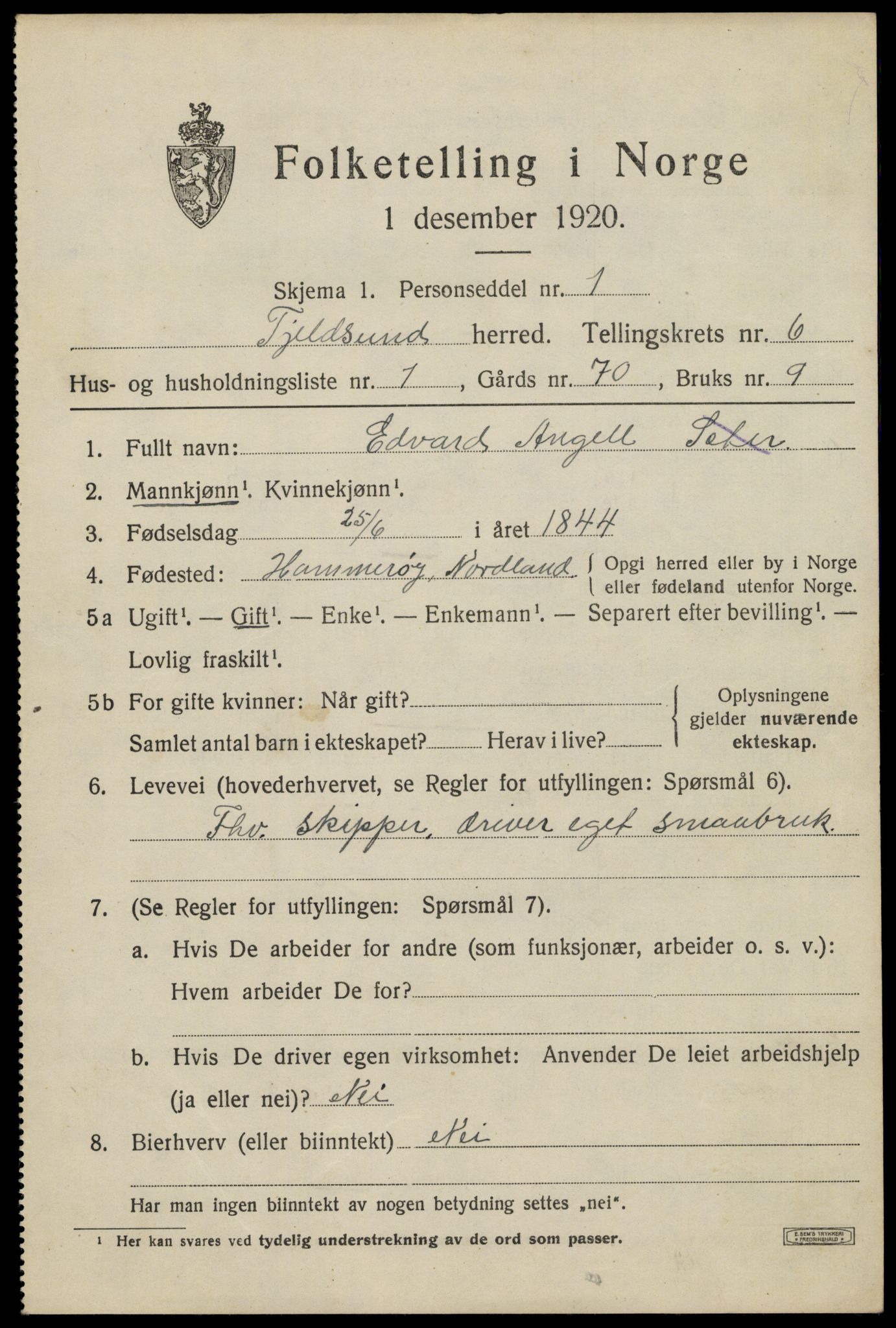 SAT, Folketelling 1920 for 1852 Tjeldsund herred, 1920, s. 3230