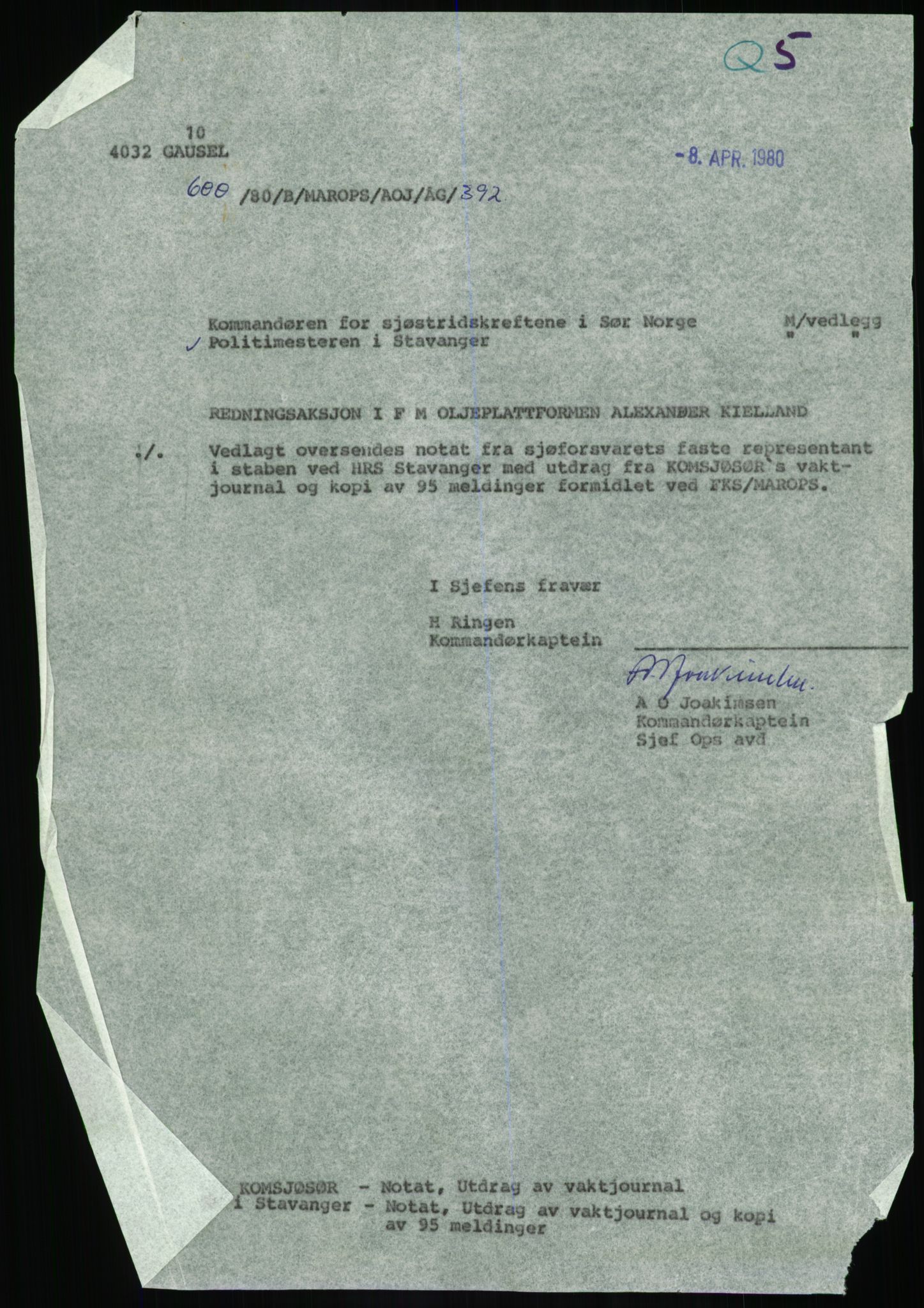 Justisdepartementet, Granskningskommisjonen ved Alexander Kielland-ulykken 27.3.1980, RA/S-1165/D/L0017: P Hjelpefartøy (Doku.liste + P1-P6 av 6)/Q Hovedredningssentralen (Q0-Q27 av 27), 1980-1981, s. 246