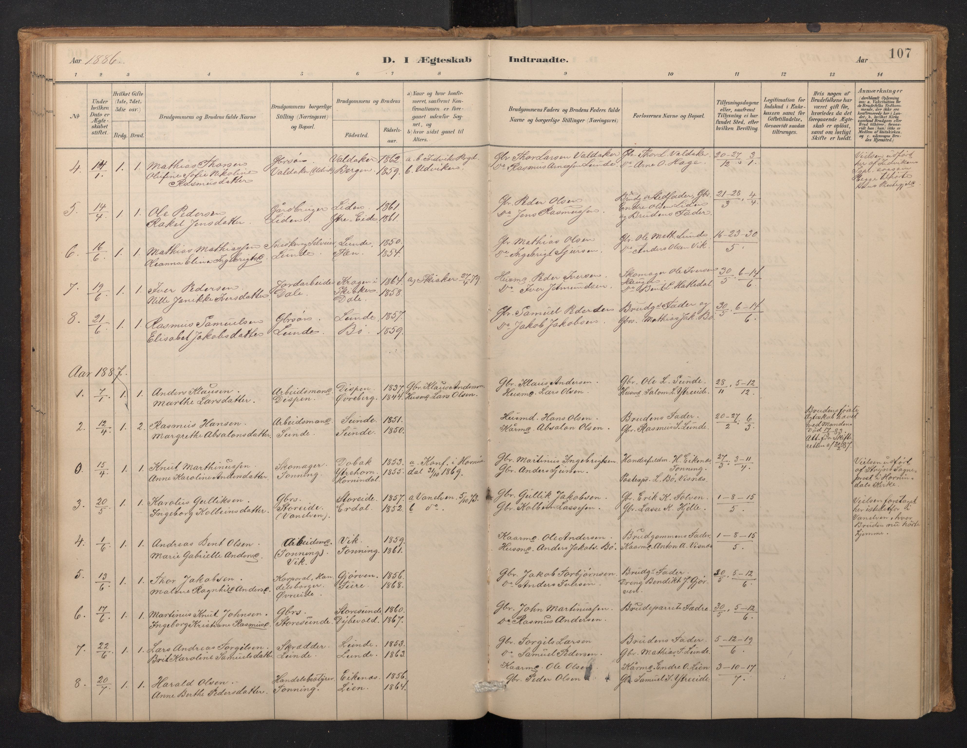 Stryn Sokneprestembete, SAB/A-82501: Klokkerbok nr. A 2, 1883-1905, s. 106b-107a