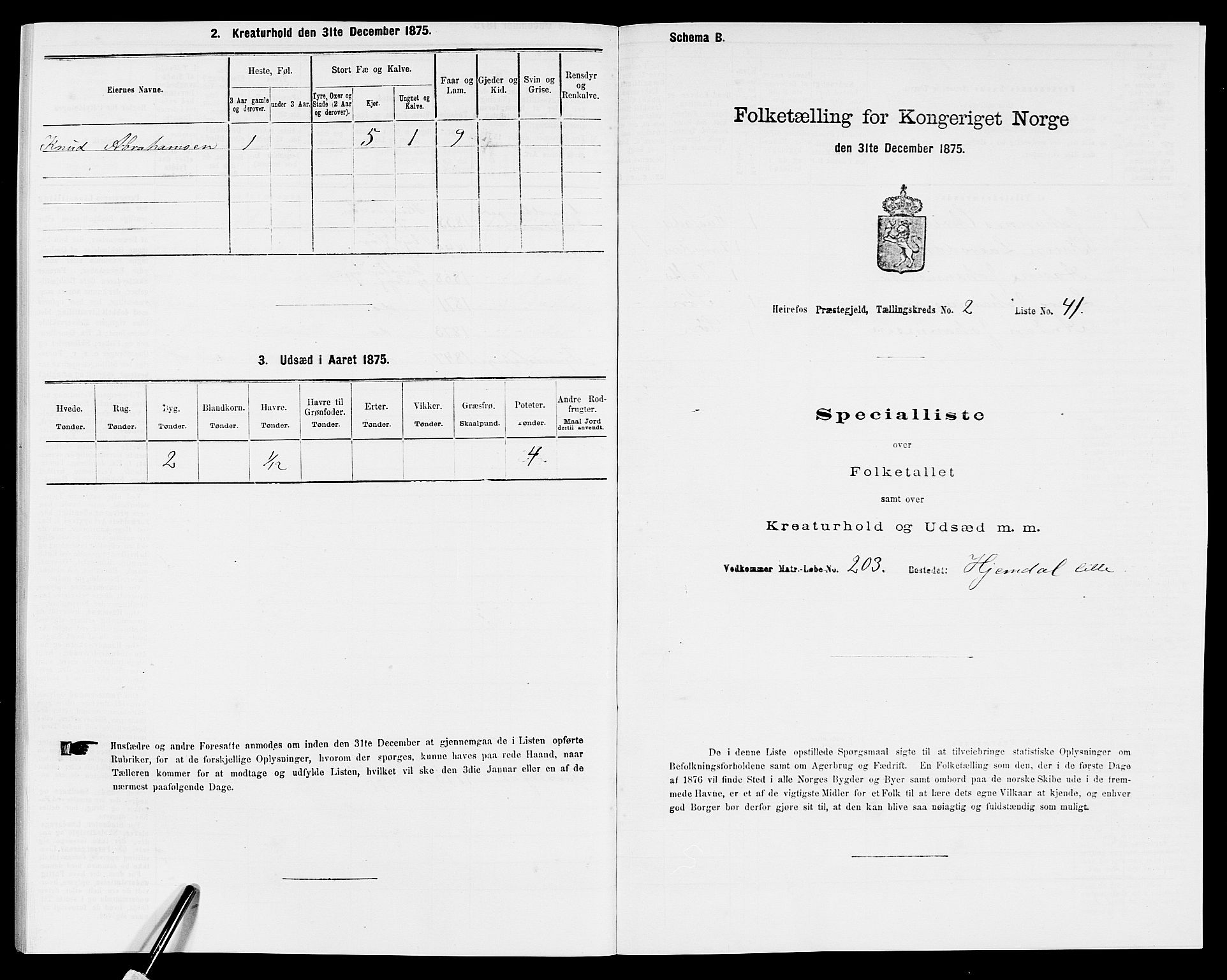 SAK, Folketelling 1875 for 0933P Herefoss prestegjeld, 1875, s. 189