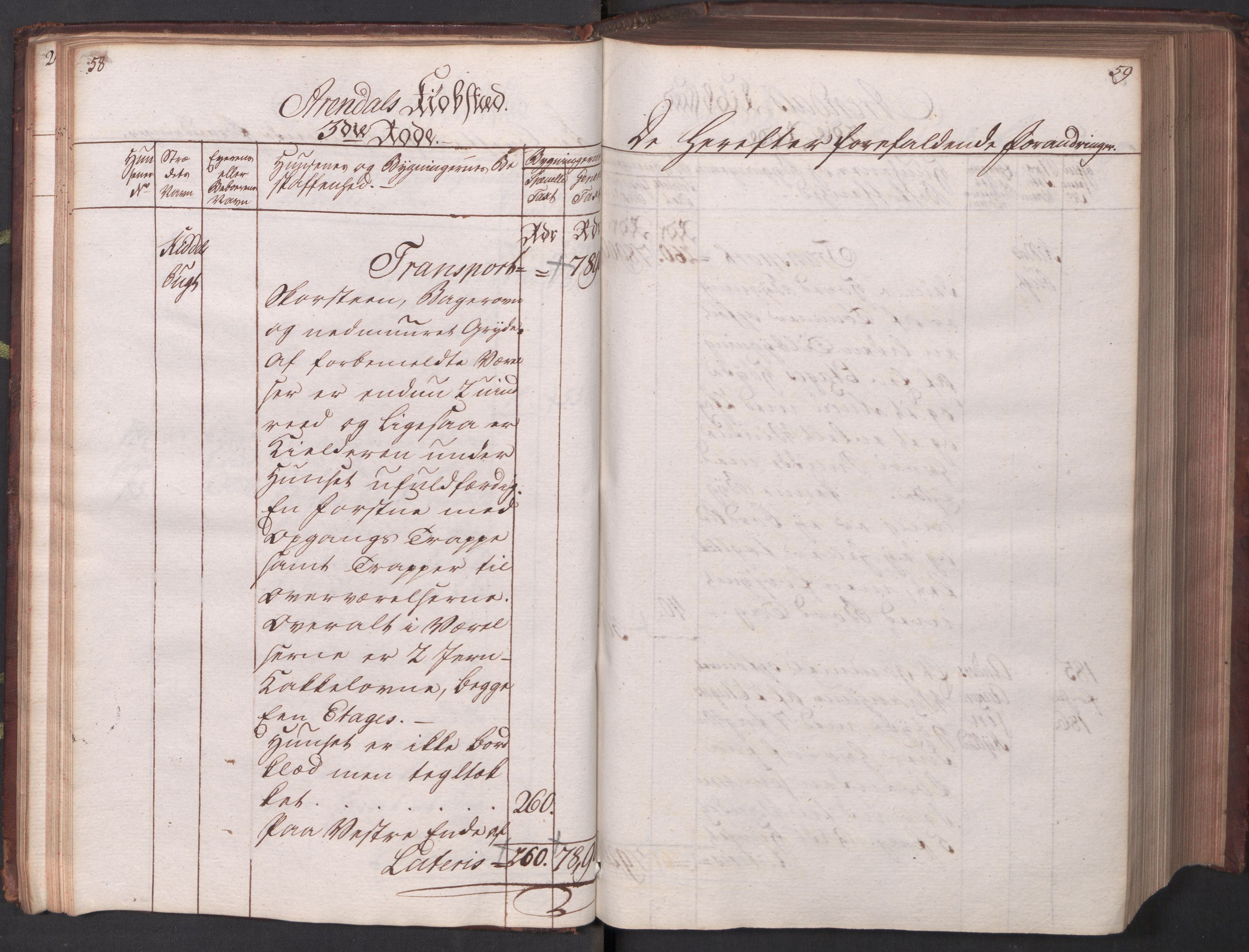 Kommersekollegiet, Brannforsikringskontoret 1767-1814, AV/RA-EA-5458/F/Fa/L0002/0002: Arendal / Branntakstprotokoll, 1797, s. 58-59