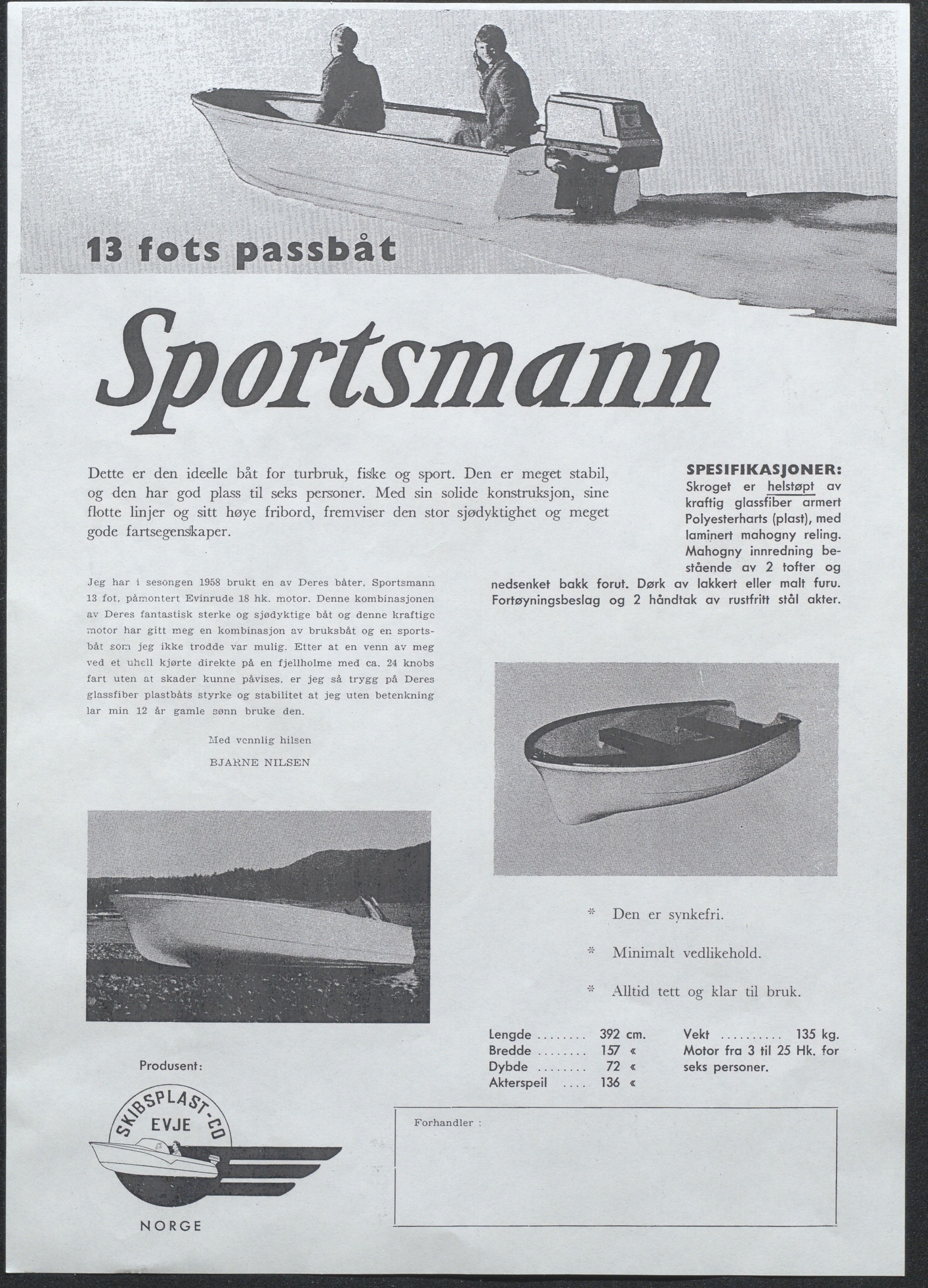 Skibsplast, AAKS/PA-2968/01/X/X01/L0002/0001: Brosjyrer / Sportsmann De Luxe (1964-1971), 1964-1971