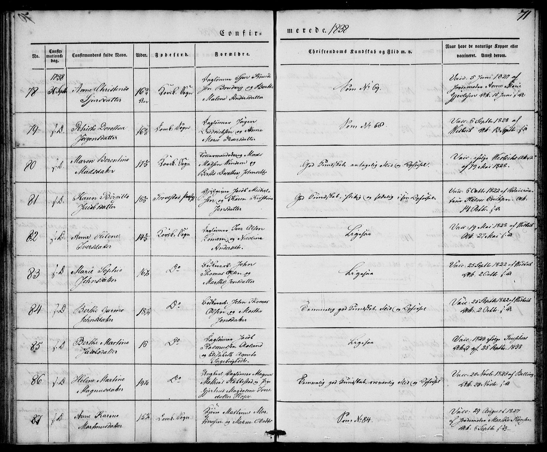Korskirken sokneprestembete, SAB/A-76101/H/Haa/L0025: Ministerialbok nr. C 1, 1836-1842, s. 71