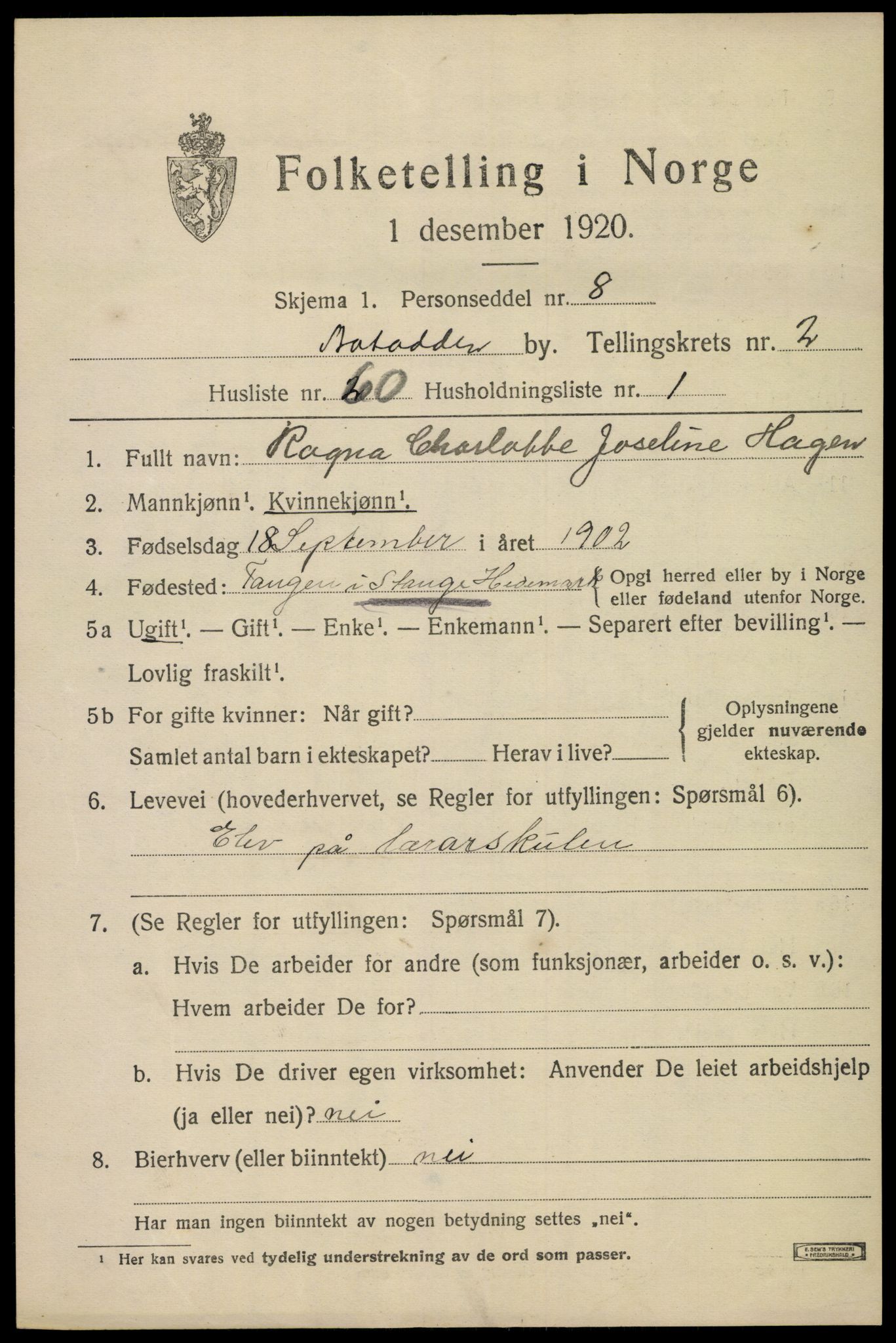 SAKO, Folketelling 1920 for 0807 Notodden kjøpstad, 1920, s. 7562