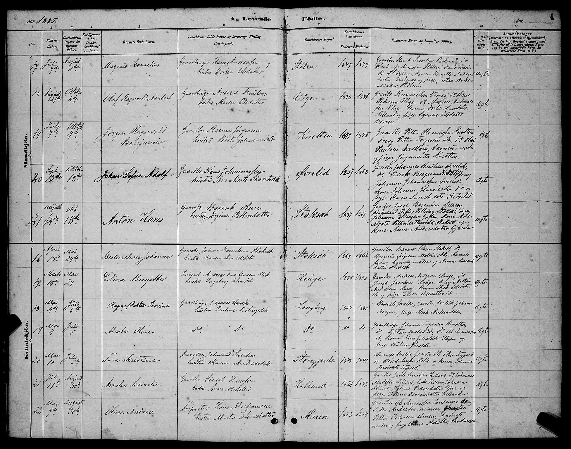 Ministerialprotokoller, klokkerbøker og fødselsregistre - Møre og Romsdal, AV/SAT-A-1454/503/L0048: Klokkerbok nr. 503C03, 1885-1893, s. 4