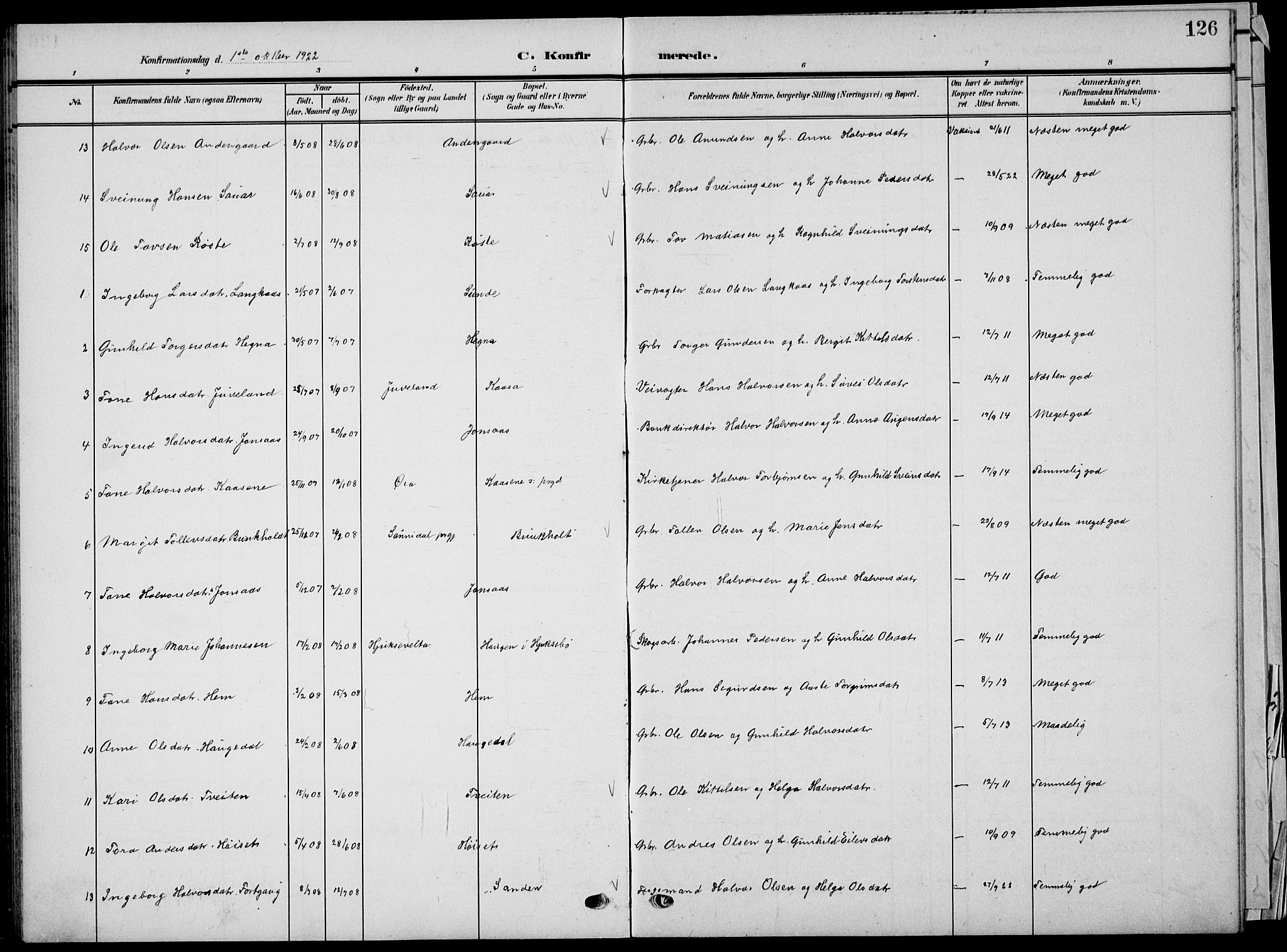 Sauherad kirkebøker, AV/SAKO-A-298/G/Ga/L0004a: Klokkerbok nr. I 4a, 1906-1934, s. 126