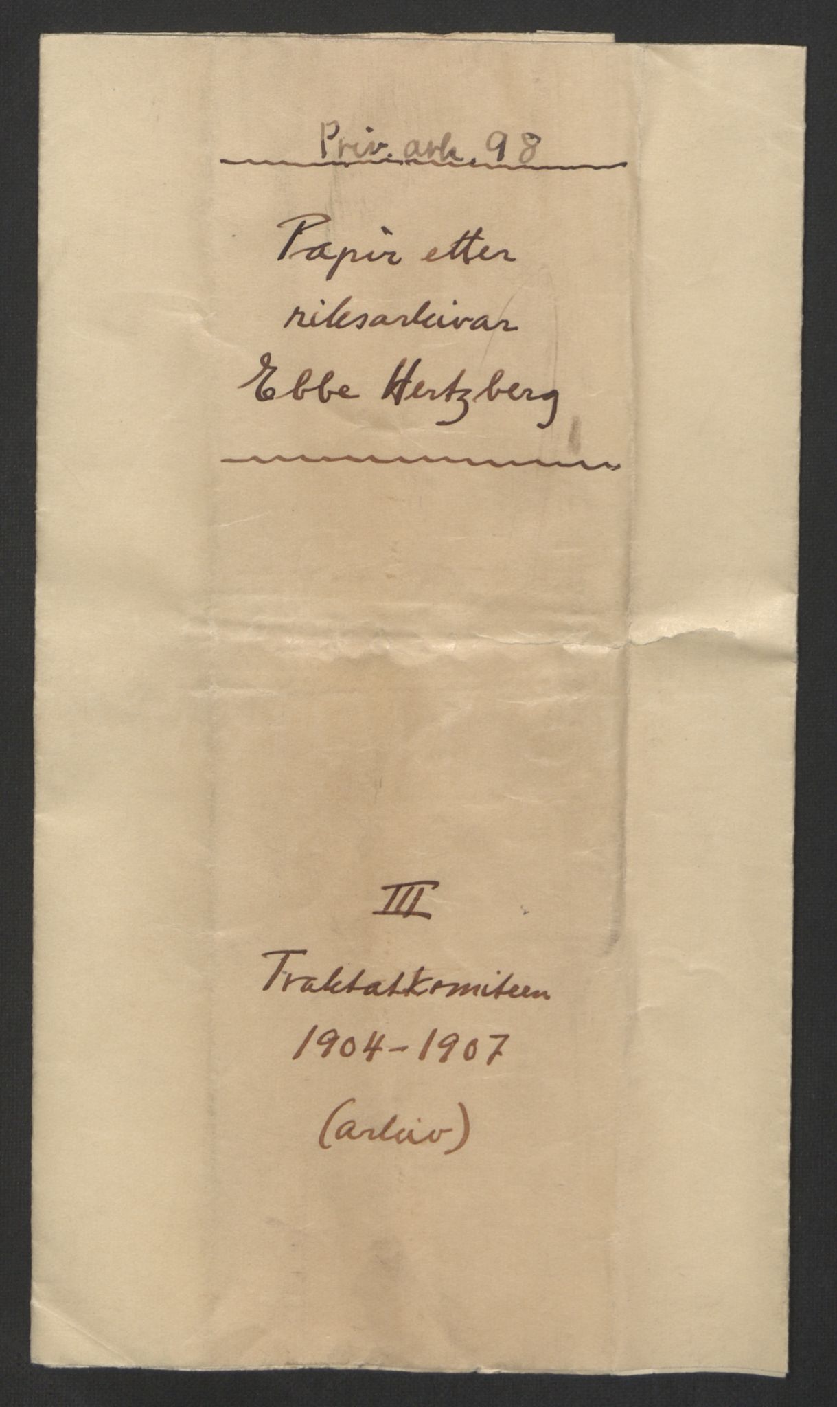 Hertzberg, Ebbe, RA/PA-0098/F/L0003: Dokumenter vedk. Traktatkomiteen 1904-1906, 1904-1908
