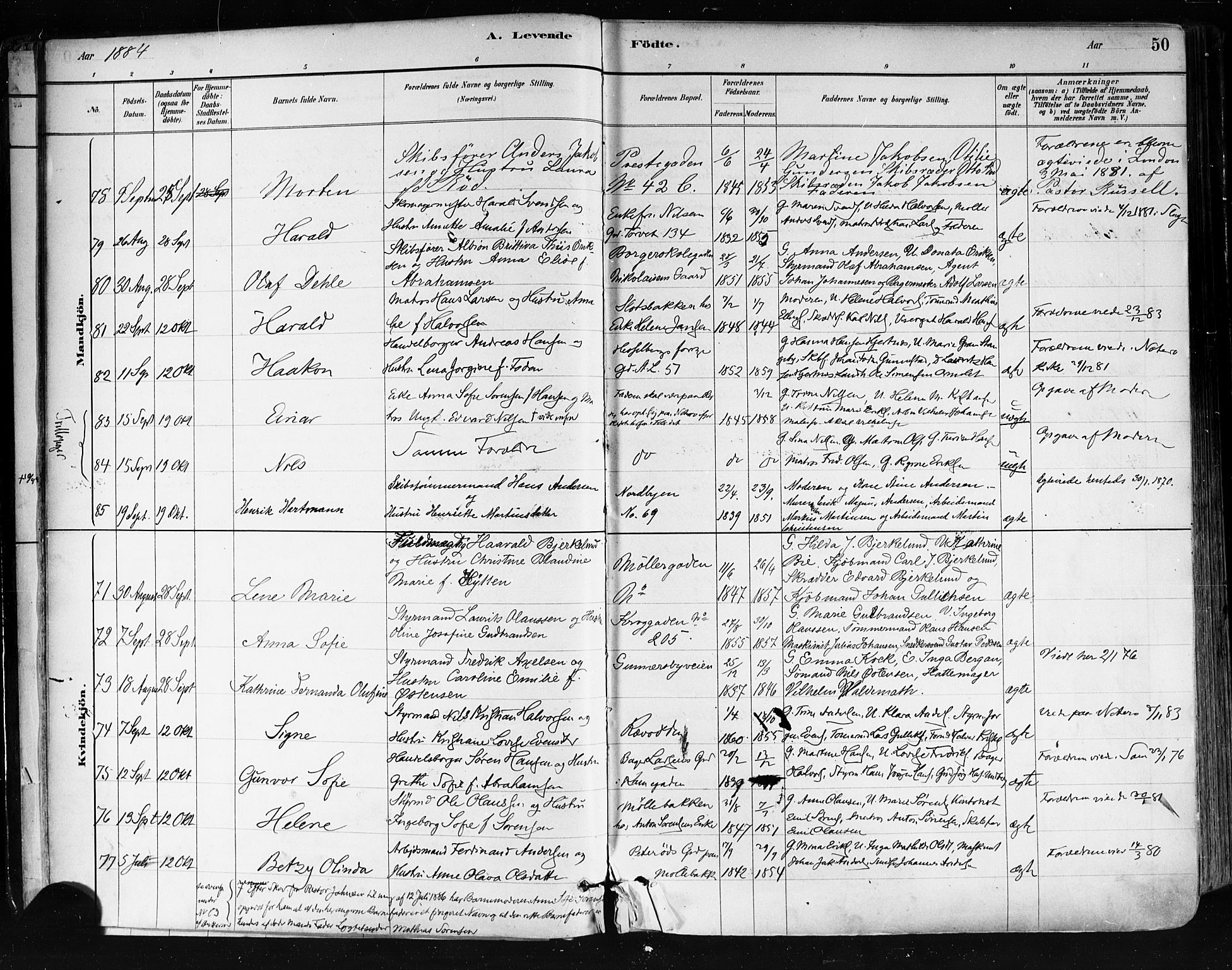 Tønsberg kirkebøker, AV/SAKO-A-330/F/Fa/L0011: Ministerialbok nr. I 11, 1881-1890, s. 50
