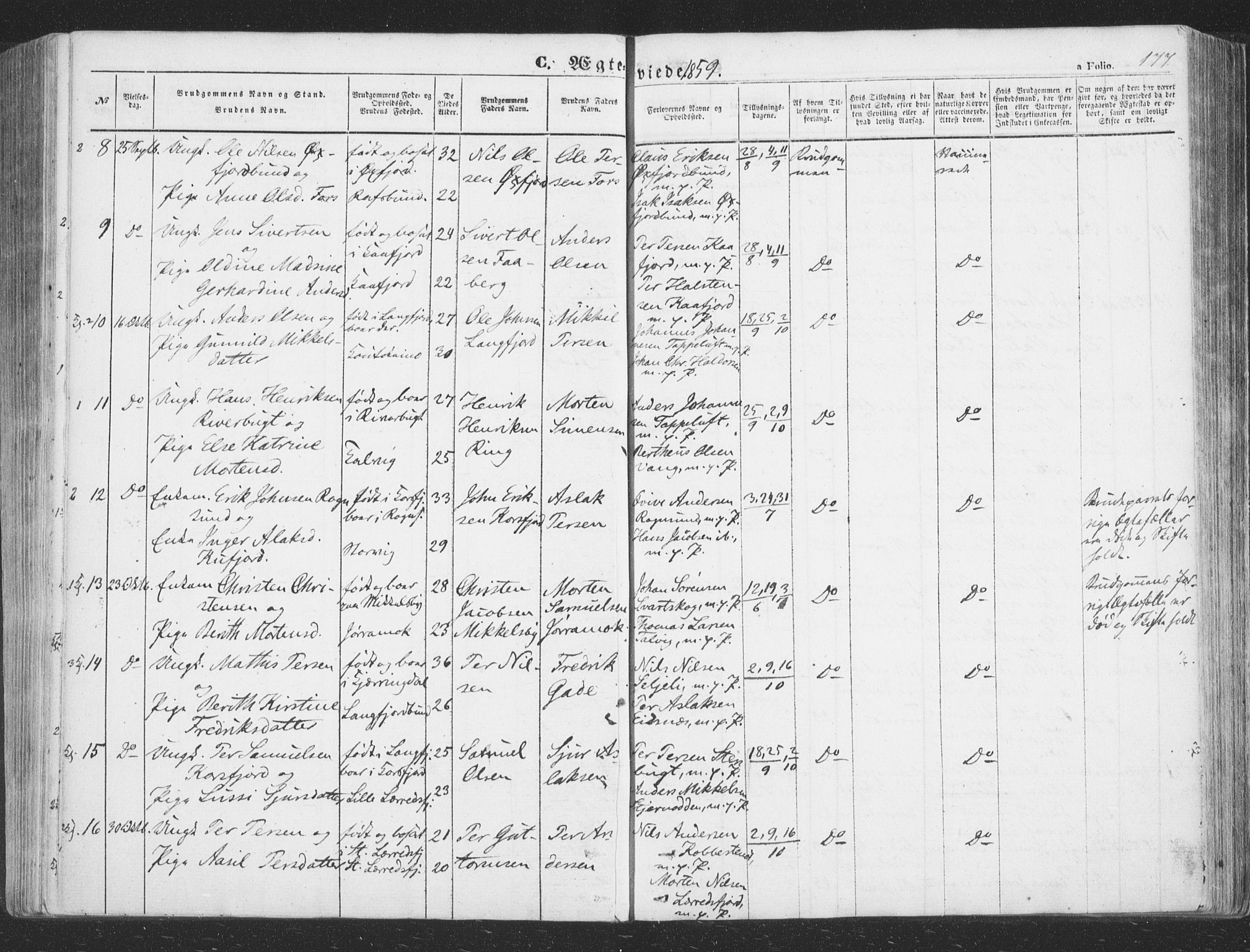 Talvik sokneprestkontor, AV/SATØ-S-1337/H/Ha/L0010kirke: Ministerialbok nr. 10, 1852-1864, s. 177