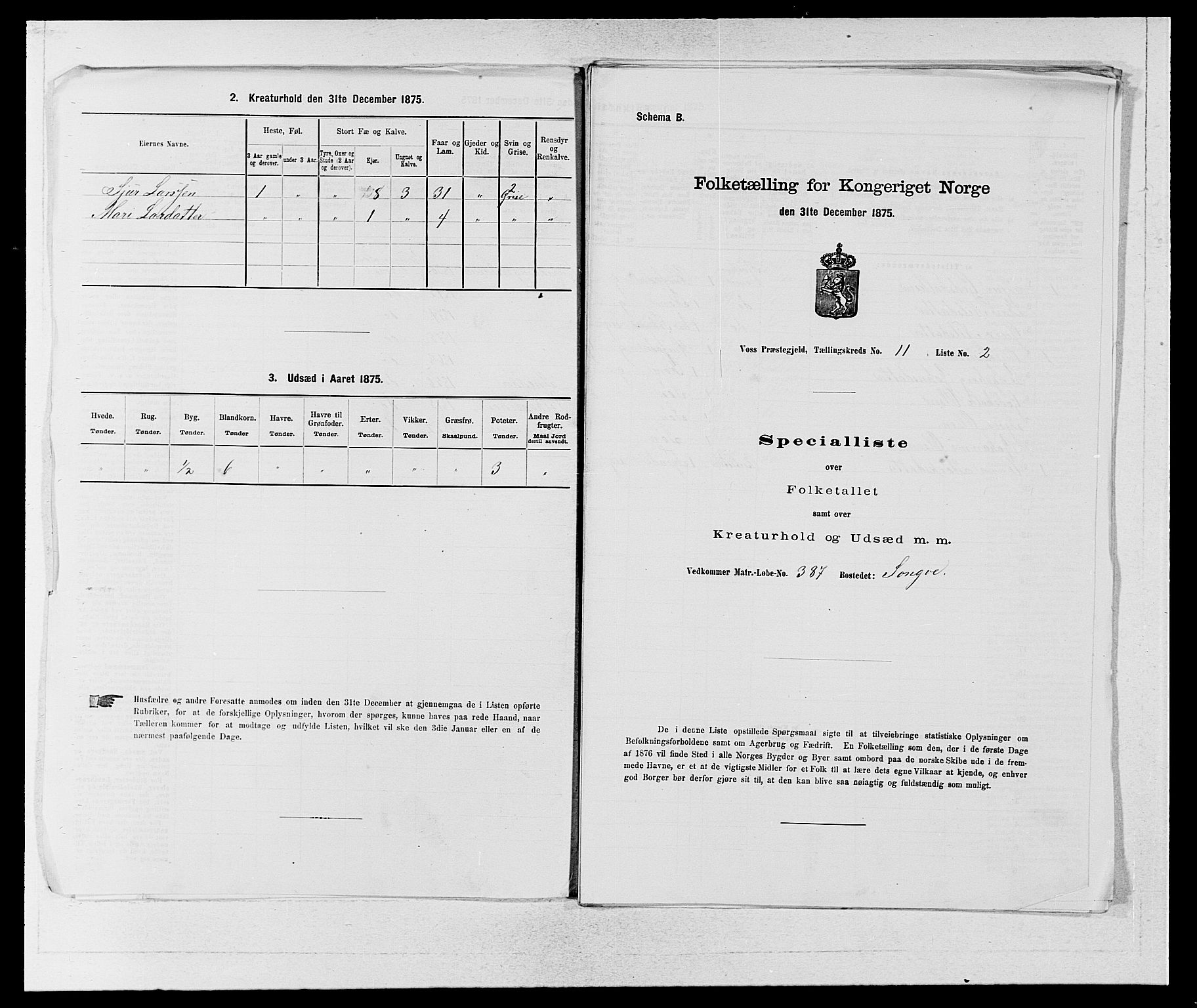 SAB, Folketelling 1875 for 1235P Voss prestegjeld, 1875, s. 1295