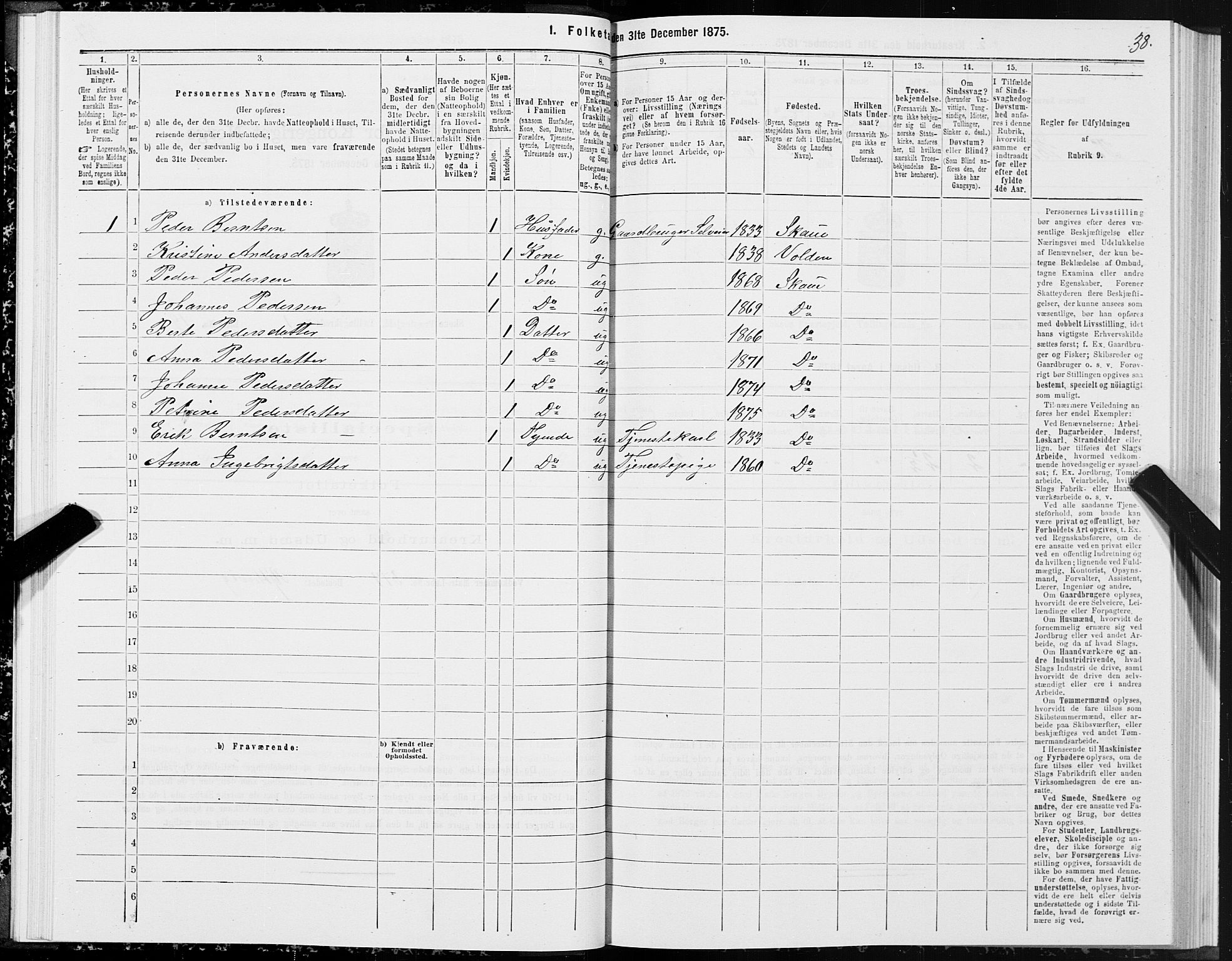 SAT, Folketelling 1875 for 1529P Skodje prestegjeld, 1875, s. 1038