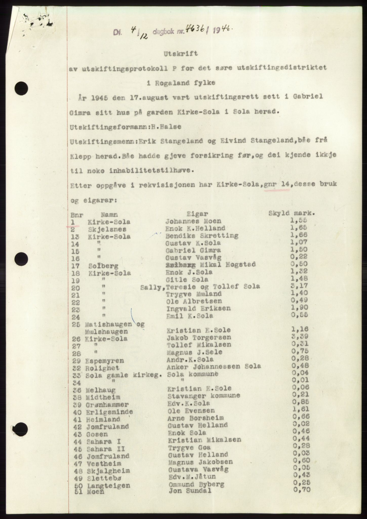 Jæren sorenskriveri, SAST/A-100310/03/G/Gba/L0092: Pantebok, 1946-1946, Dagboknr: 4636/1946