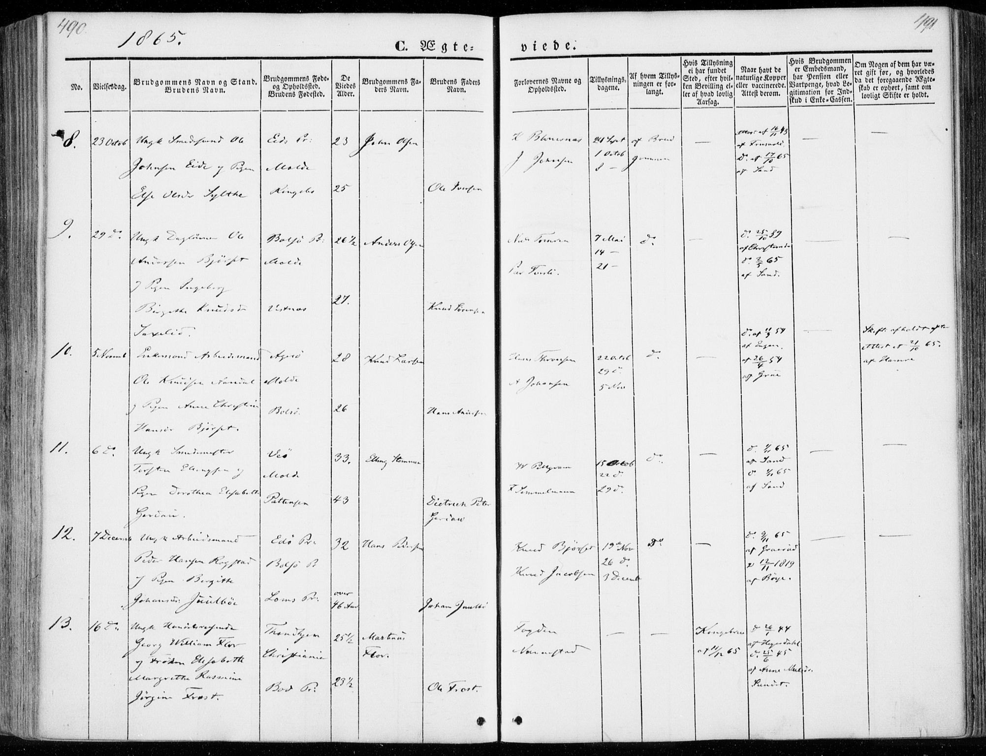 Ministerialprotokoller, klokkerbøker og fødselsregistre - Møre og Romsdal, SAT/A-1454/558/L0689: Ministerialbok nr. 558A03, 1843-1872, s. 490-491