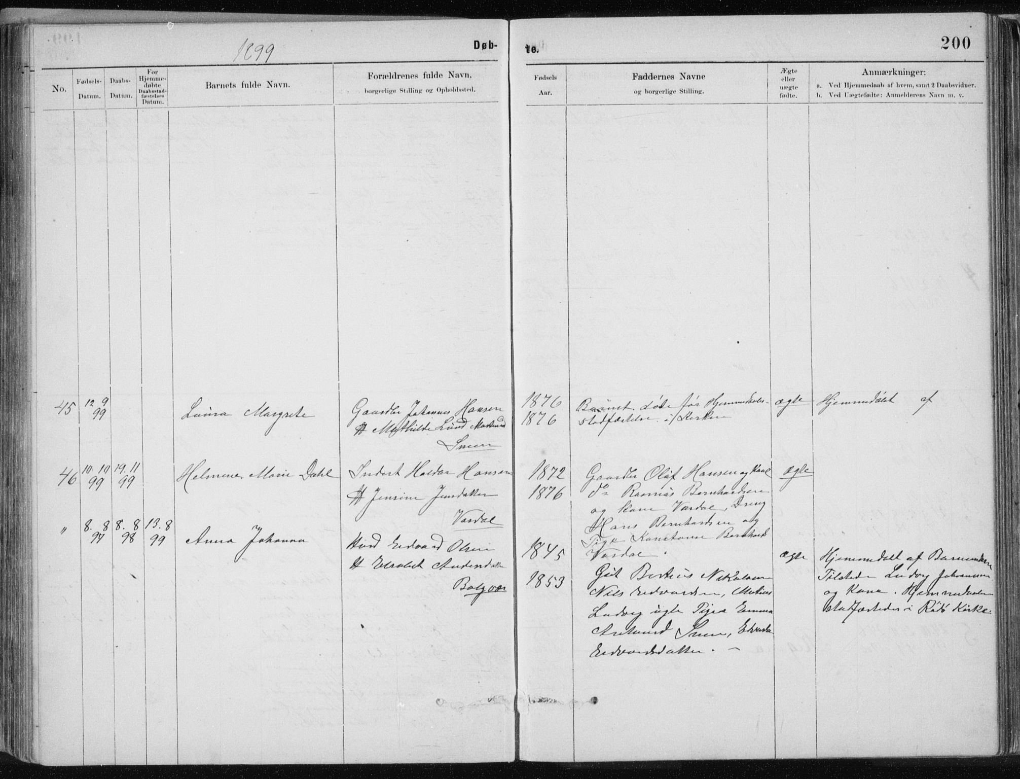 Ministerialprotokoller, klokkerbøker og fødselsregistre - Nordland, SAT/A-1459/843/L0636: Klokkerbok nr. 843C05, 1884-1909, s. 200
