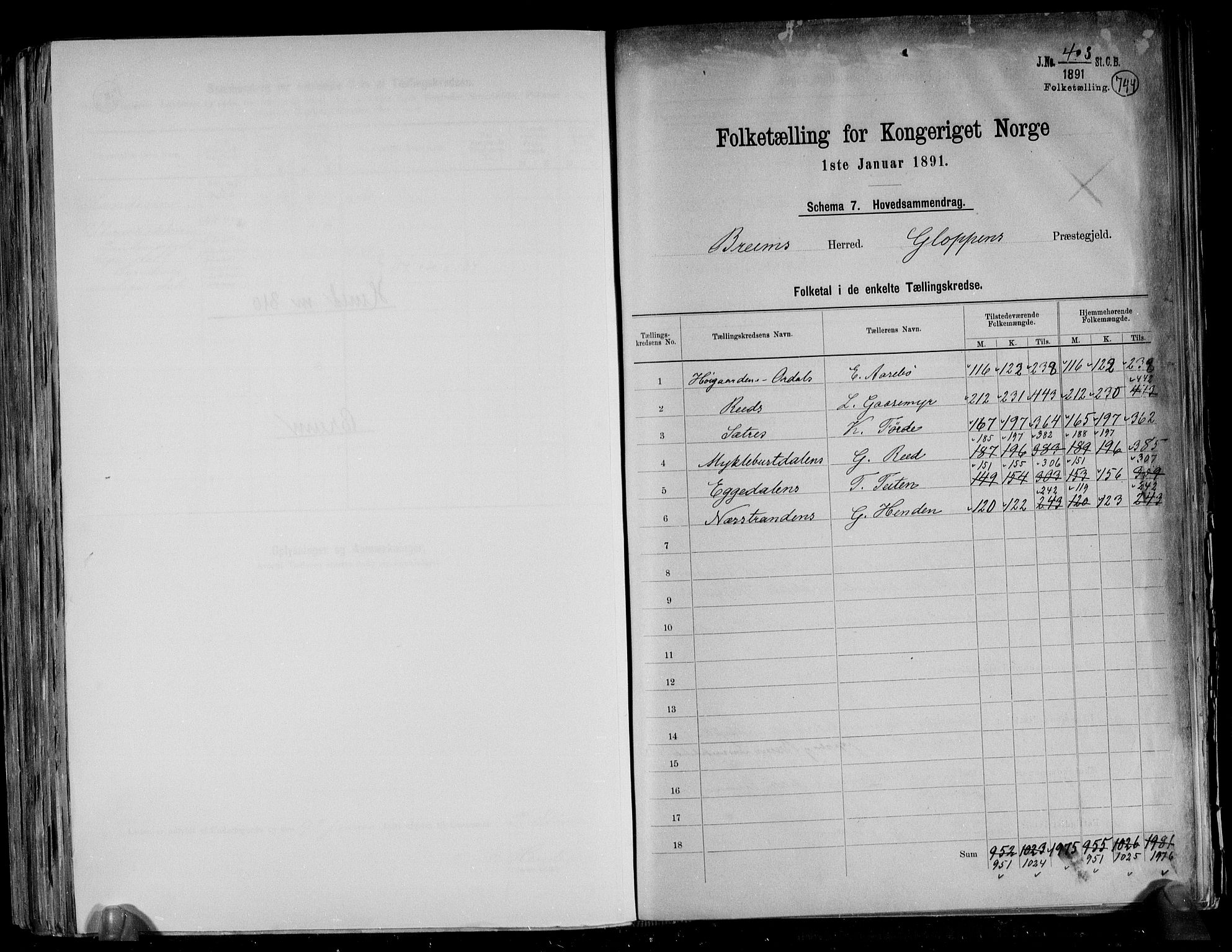 RA, Folketelling 1891 for 1446 Breim herred, 1891, s. 2