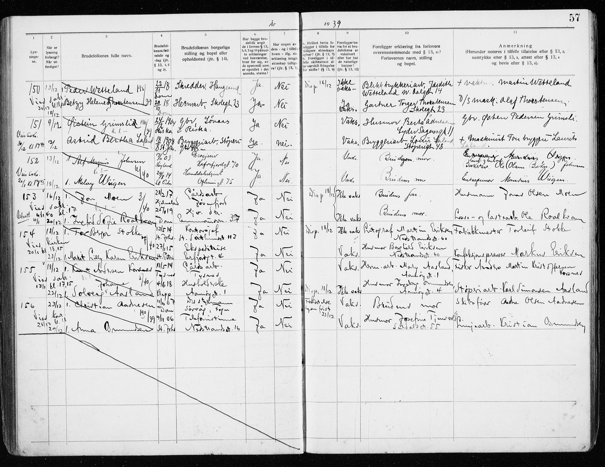 St. Johannes sokneprestkontor, AV/SAST-A-101814/001/70/705BA/L0006: Lysningsprotokoll nr. 6, 1936-1942, s. 57