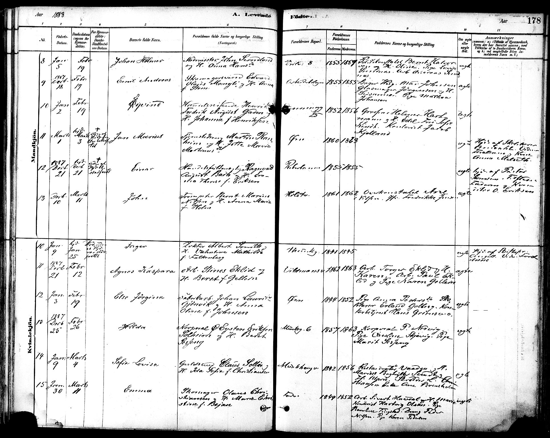 Ministerialprotokoller, klokkerbøker og fødselsregistre - Sør-Trøndelag, SAT/A-1456/601/L0057: Ministerialbok nr. 601A25, 1877-1891, s. 178