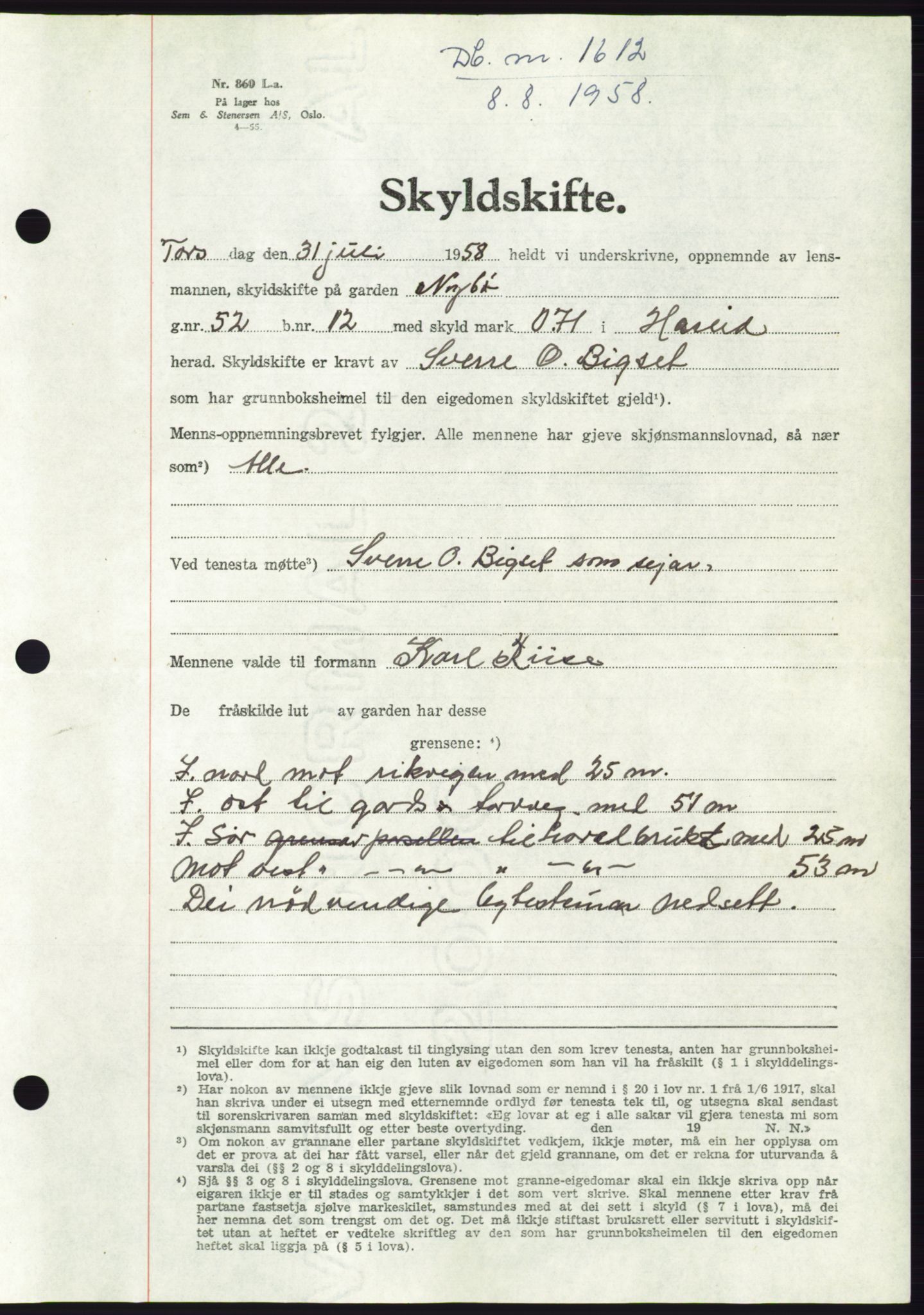 Søre Sunnmøre sorenskriveri, AV/SAT-A-4122/1/2/2C/L0110: Pantebok nr. 36A, 1958-1958, Dagboknr: 1612/1958