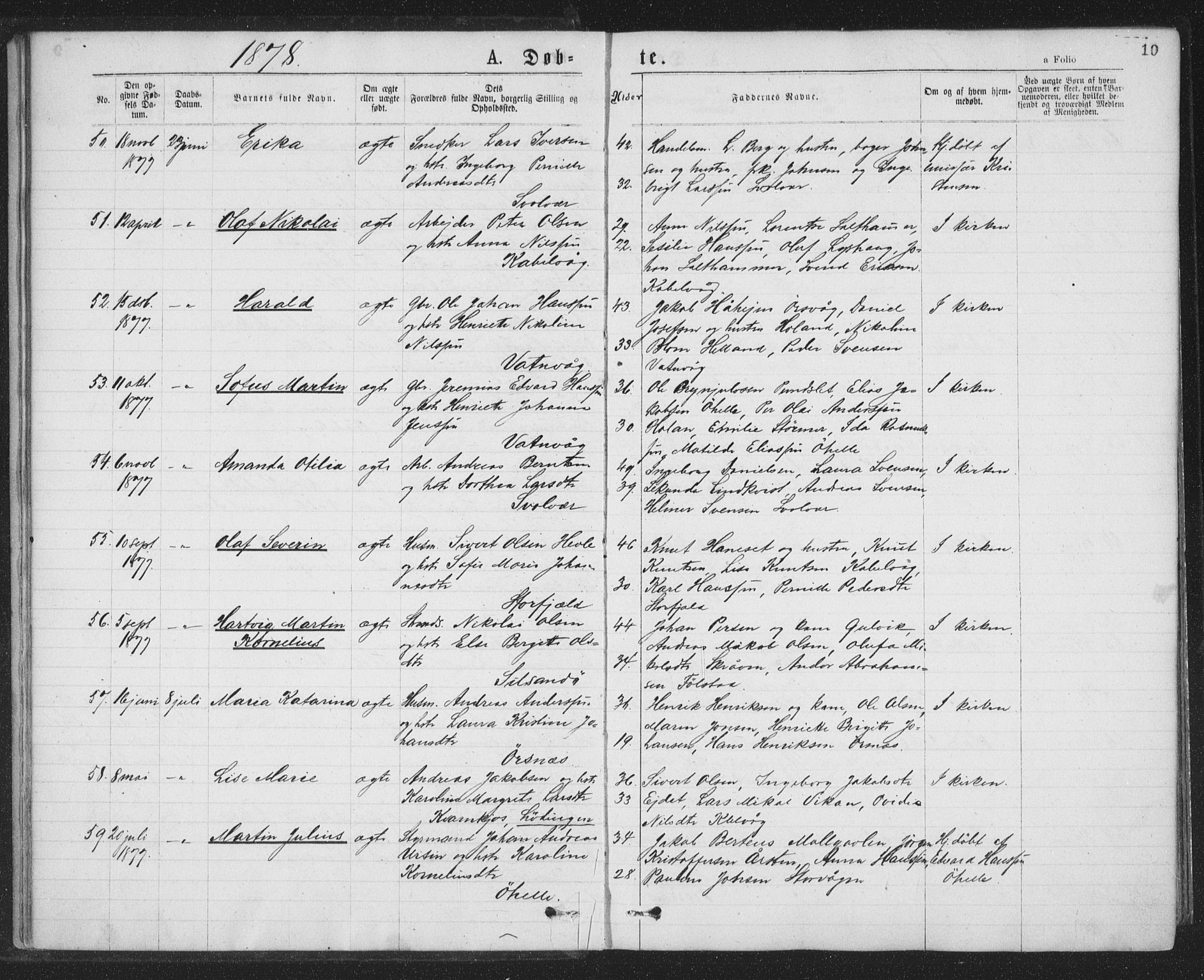 Ministerialprotokoller, klokkerbøker og fødselsregistre - Nordland, AV/SAT-A-1459/874/L1058: Ministerialbok nr. 874A02, 1878-1883, s. 10