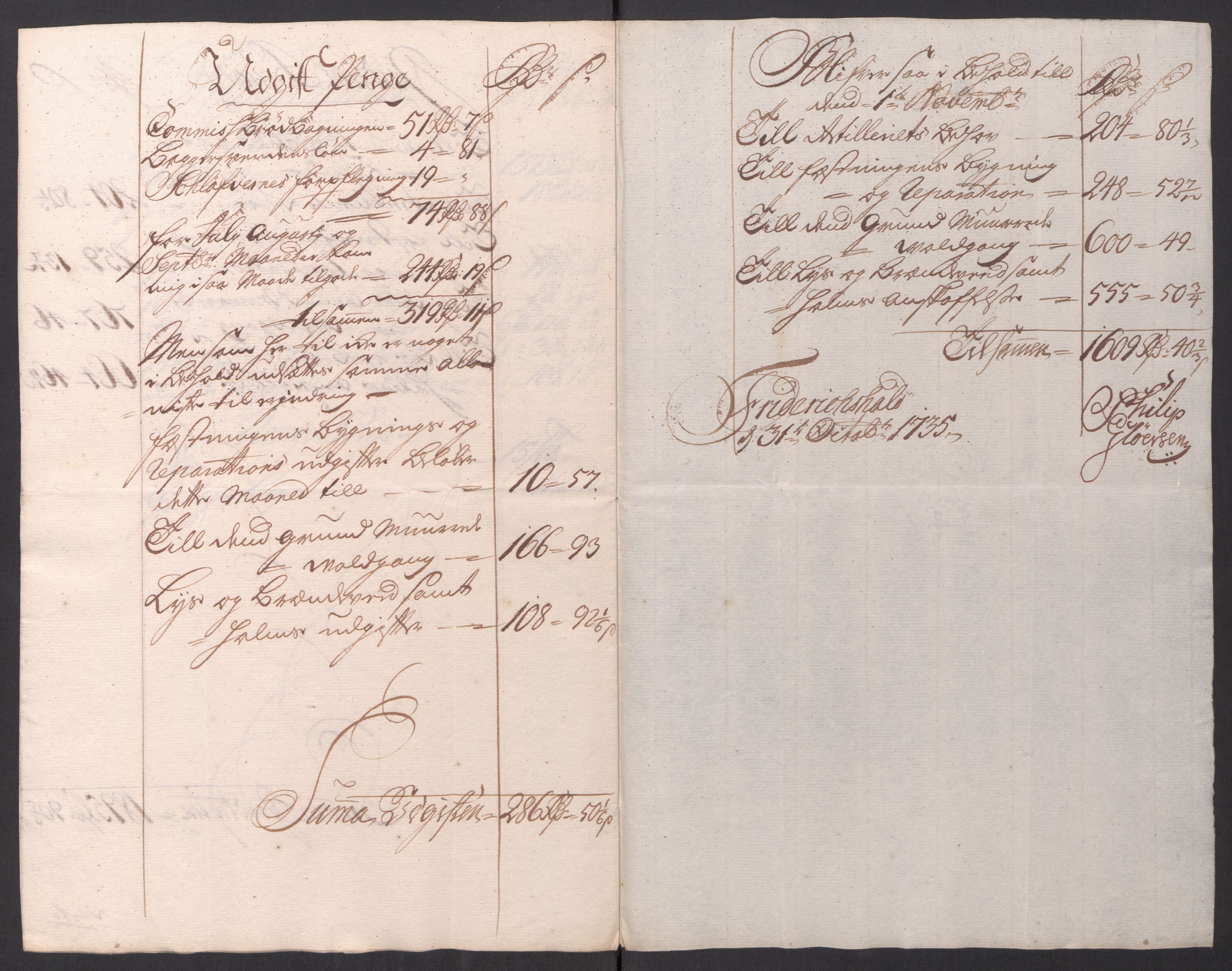 Kommanderende general (KG I) med Det norske krigsdirektorium, AV/RA-EA-5419/D/L0154: Fredriksten festning: Brev, inventarfortegnelser og regnskapsekstrakter, 1730-1739, s. 413