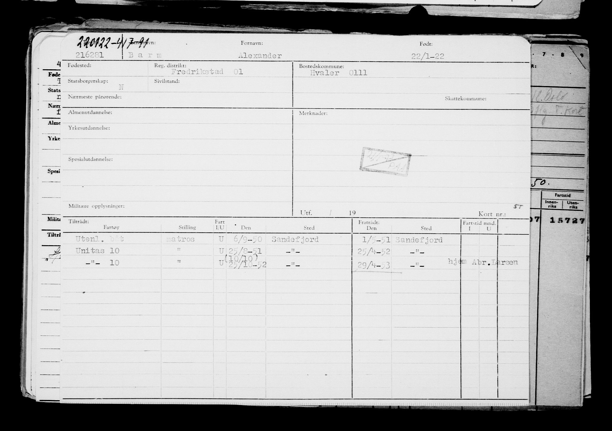 Direktoratet for sjømenn, AV/RA-S-3545/G/Gb/L0202: Hovedkort, 1922, s. 206