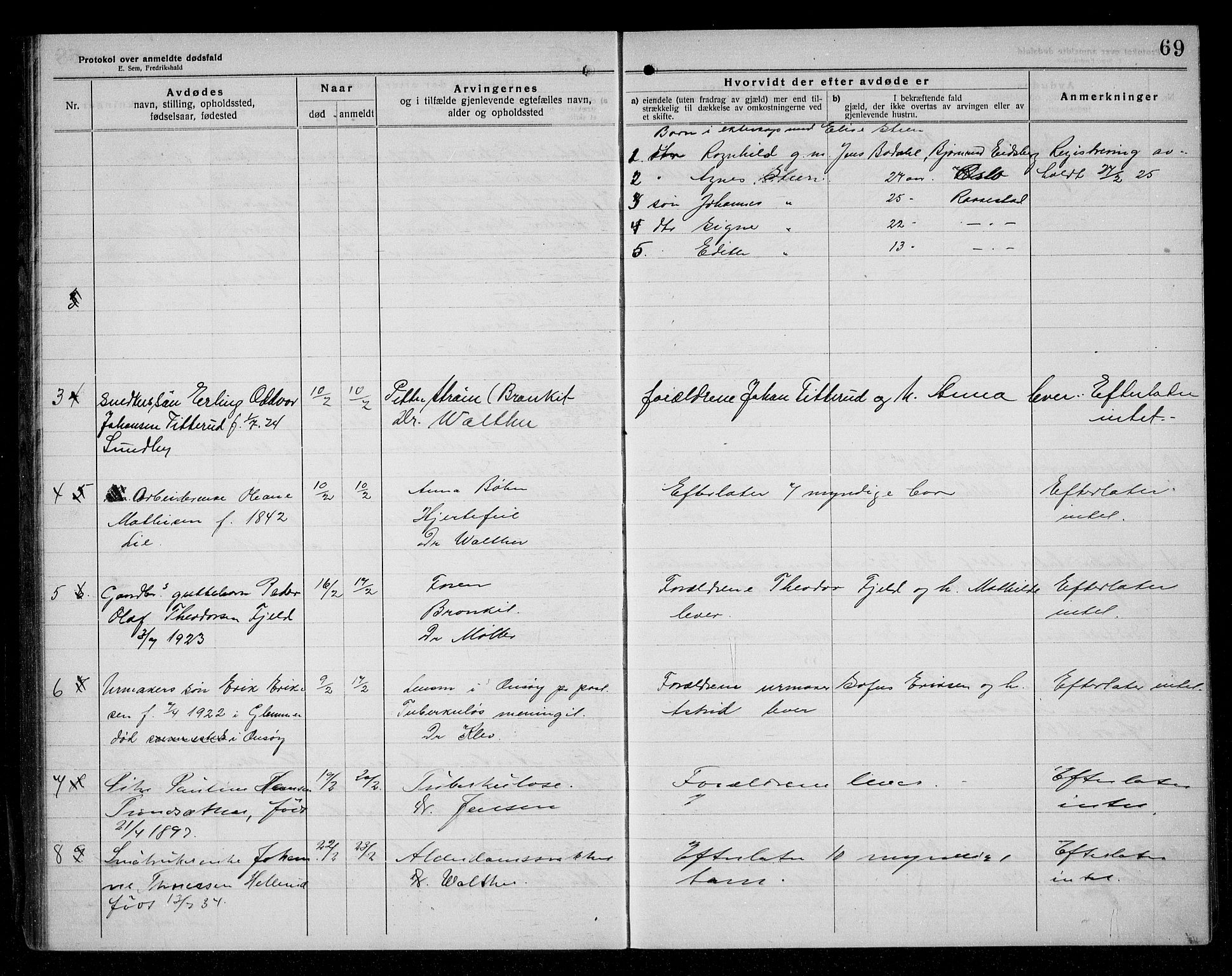 Rakkestad lensmannskontor, AV/SAO-A-10004/H/Ha/Haa/L0004: Dødsanmeldelsesprotokoll, 1920-1931, s. 69