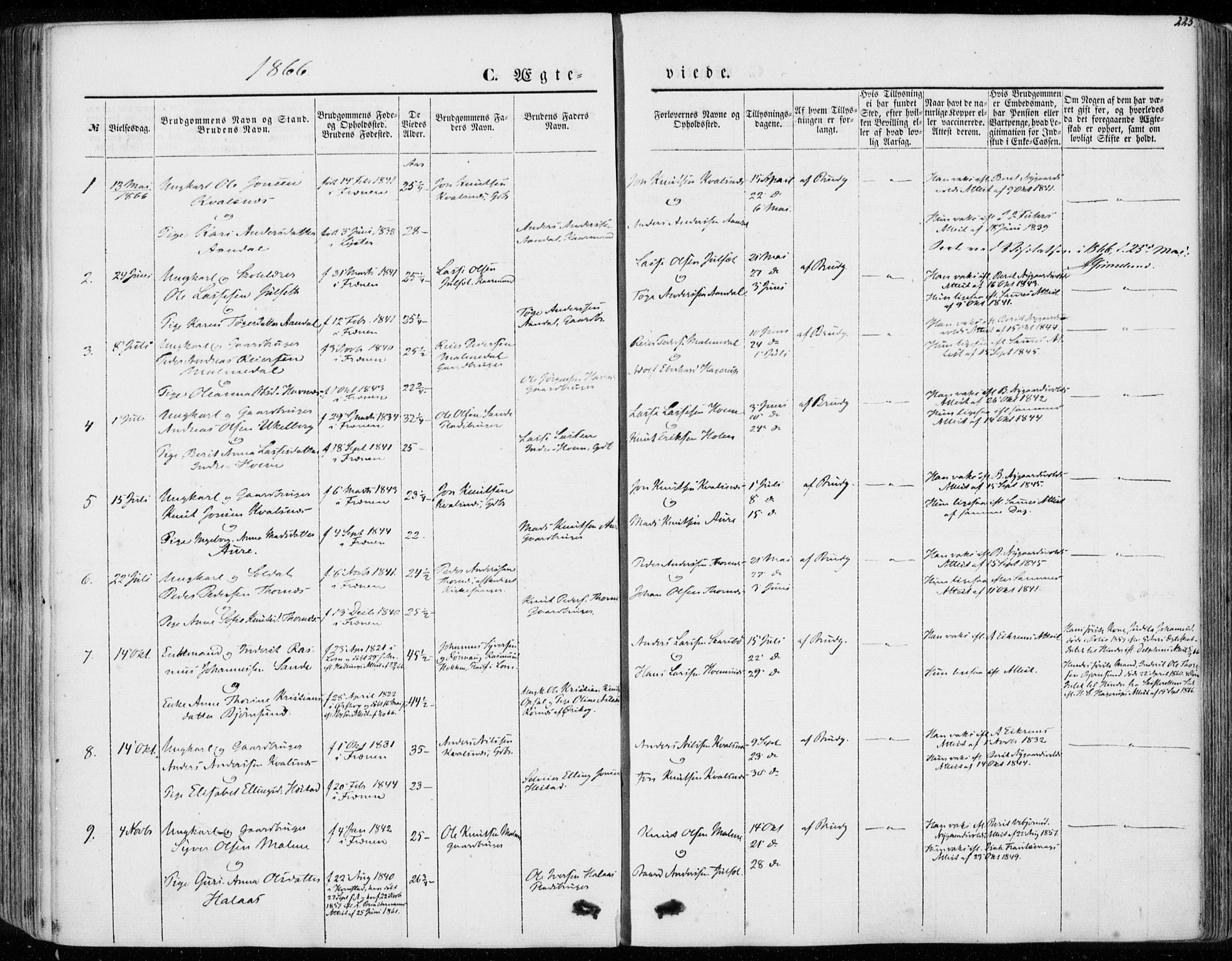 Ministerialprotokoller, klokkerbøker og fødselsregistre - Møre og Romsdal, SAT/A-1454/565/L0748: Ministerialbok nr. 565A02, 1845-1872, s. 223