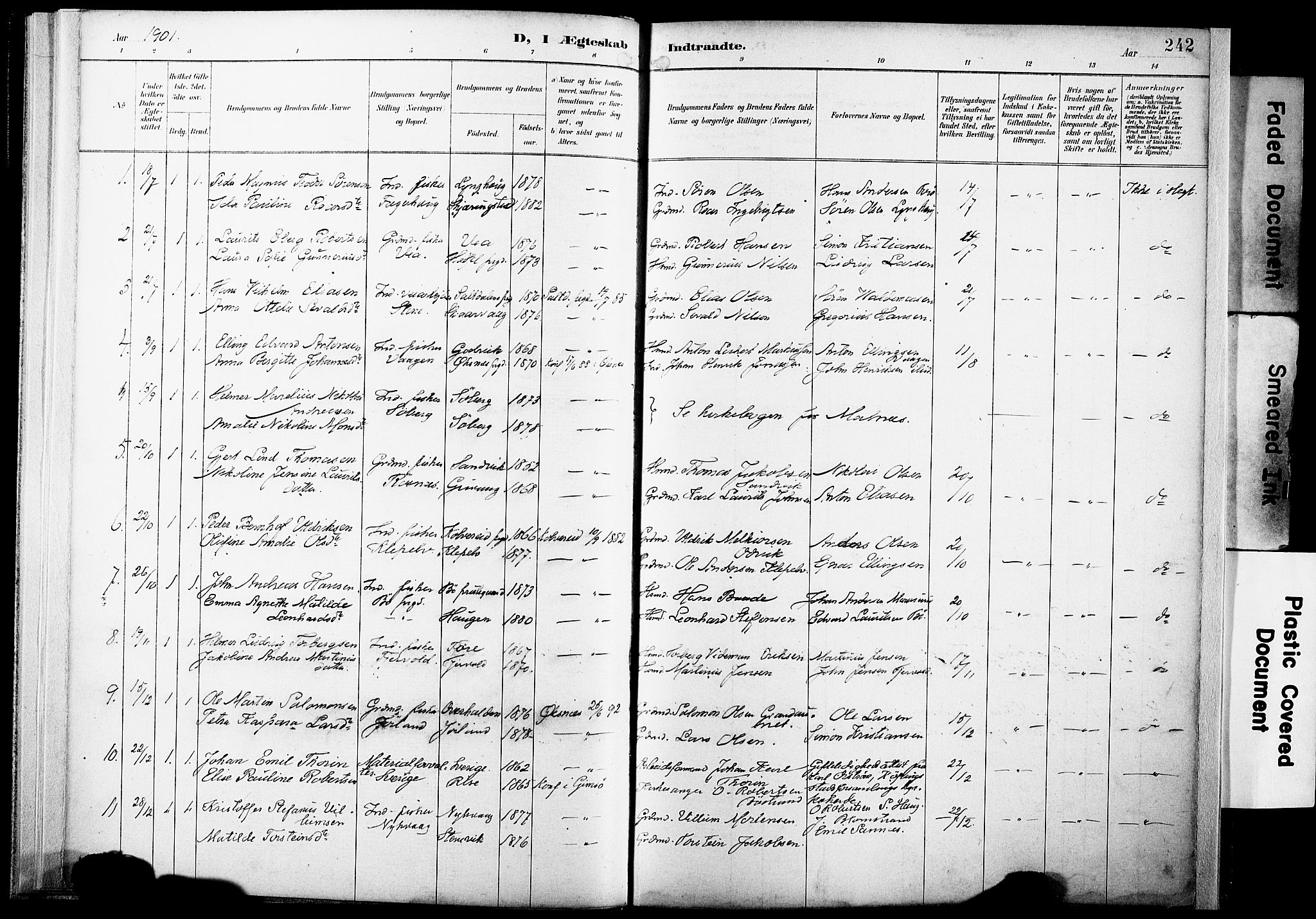 Ministerialprotokoller, klokkerbøker og fødselsregistre - Nordland, SAT/A-1459/891/L1305: Ministerialbok nr. 891A10, 1895-1921, s. 242