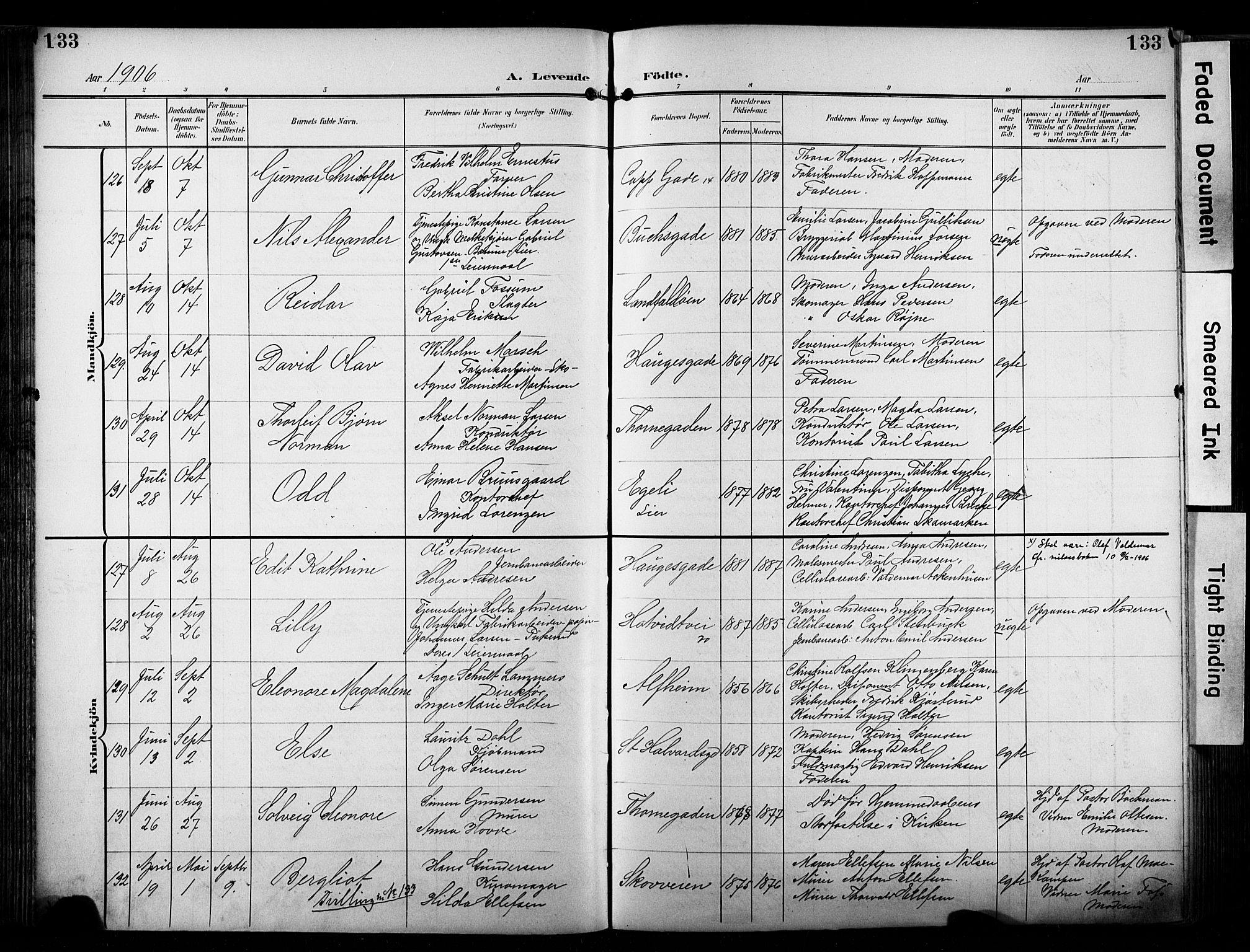 Bragernes kirkebøker, AV/SAKO-A-6/F/Fb/L0009: Ministerialbok nr. II 9, 1902-1911, s. 133