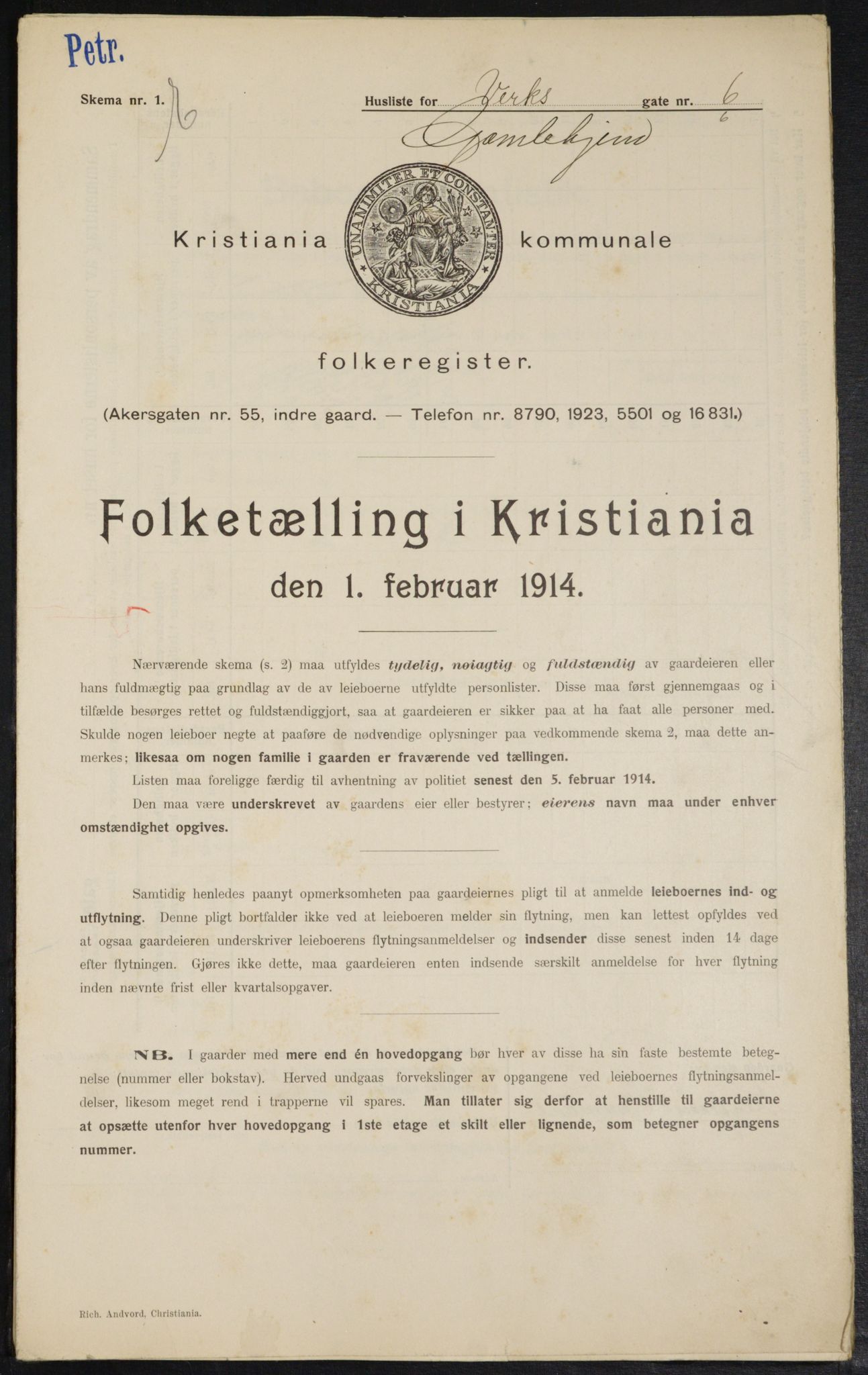 OBA, Kommunal folketelling 1.2.1914 for Kristiania, 1914, s. 122994