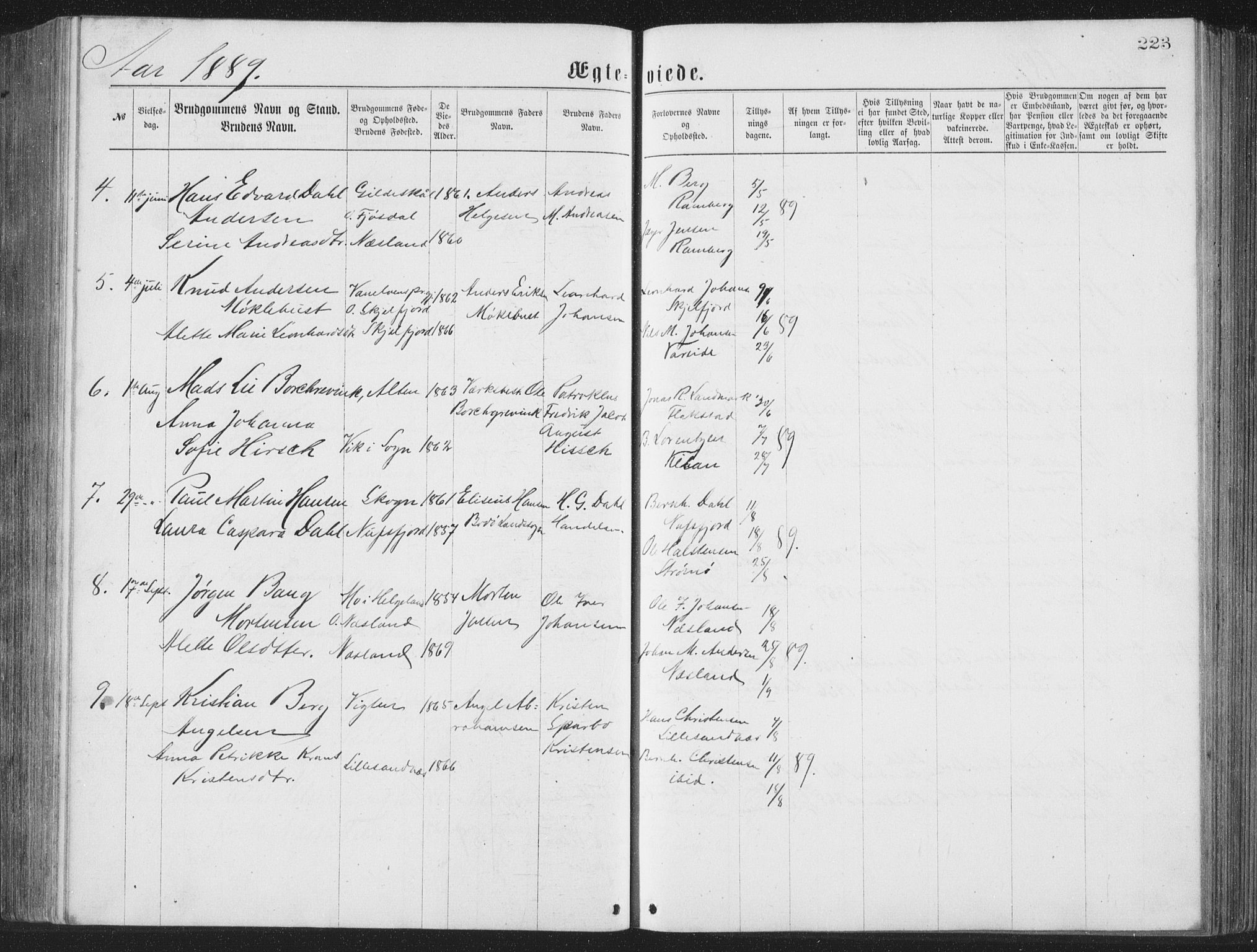 Ministerialprotokoller, klokkerbøker og fødselsregistre - Nordland, AV/SAT-A-1459/885/L1213: Klokkerbok nr. 885C02, 1874-1892, s. 223