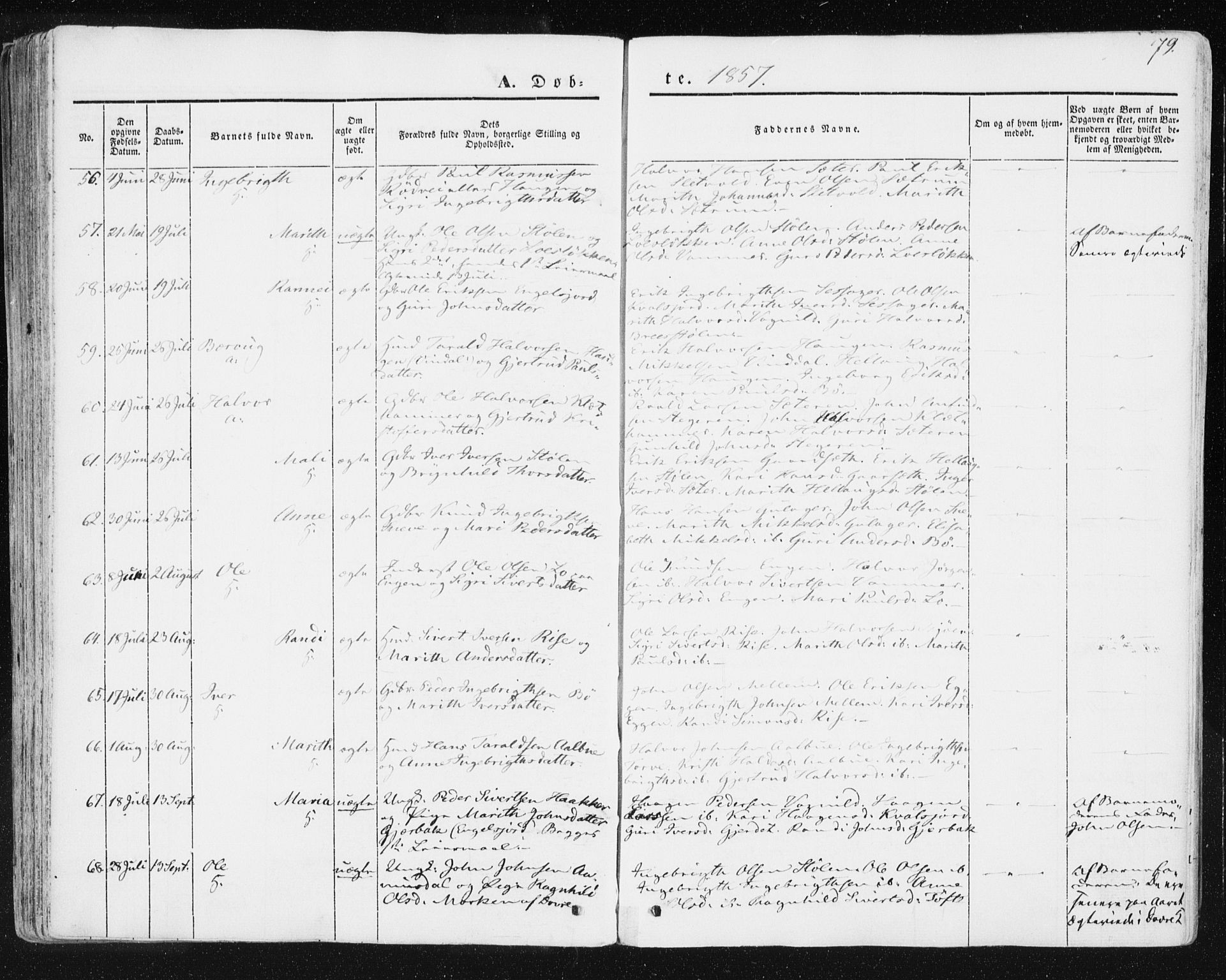 Ministerialprotokoller, klokkerbøker og fødselsregistre - Sør-Trøndelag, AV/SAT-A-1456/678/L0899: Ministerialbok nr. 678A08, 1848-1872, s. 79