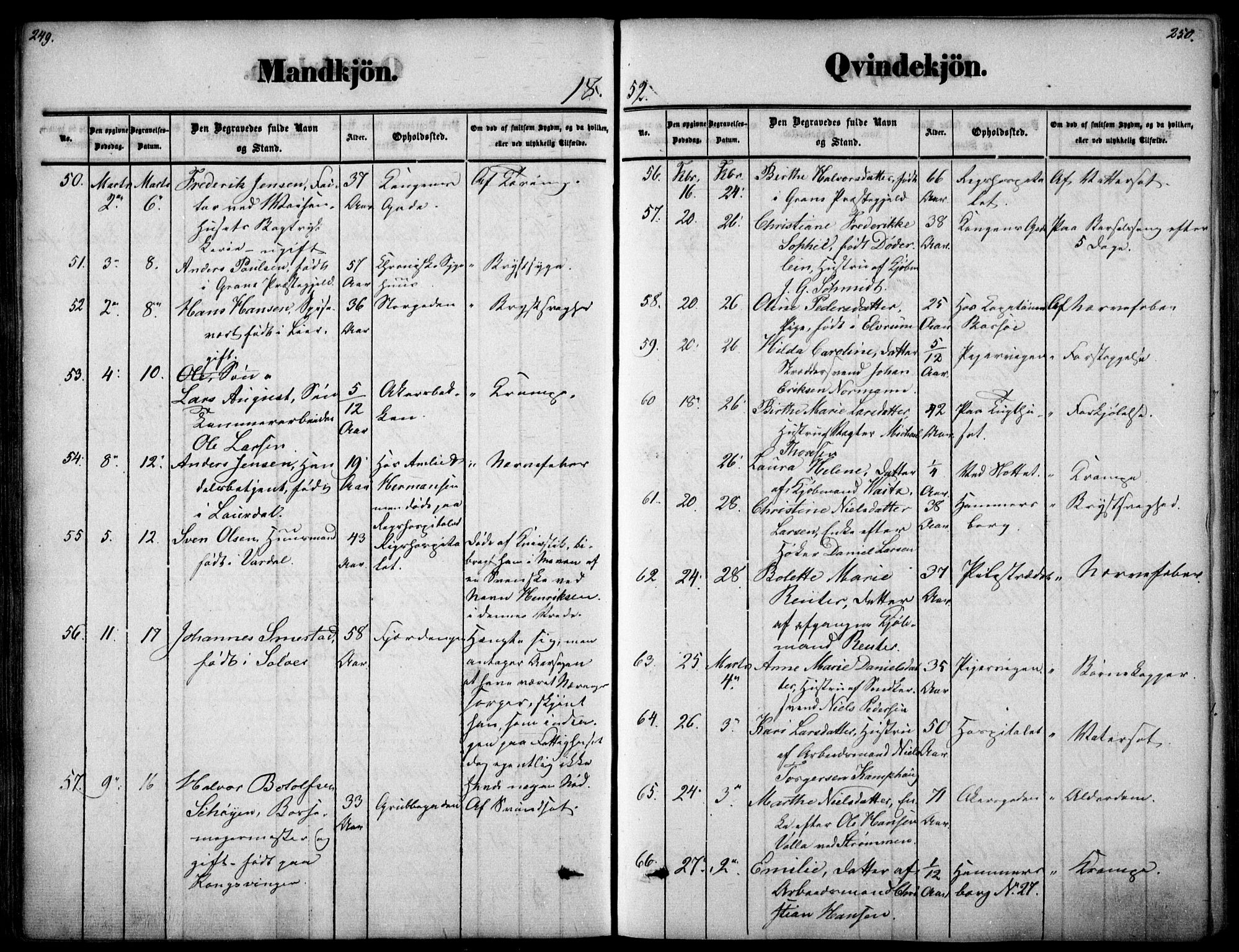 Oslo domkirke Kirkebøker, SAO/A-10752/F/Fa/L0025: Ministerialbok nr. 25, 1847-1867, s. 249-250