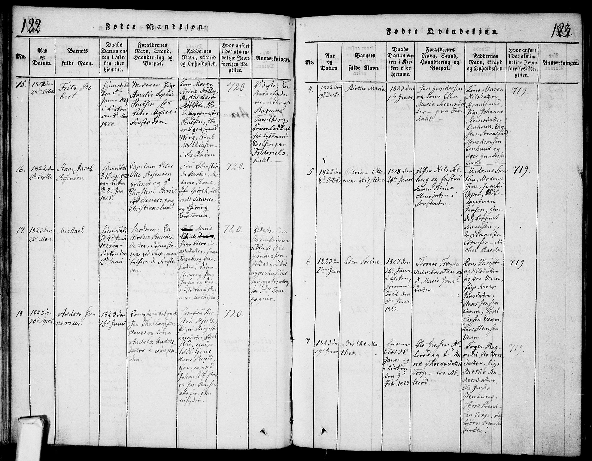 Glemmen prestekontor Kirkebøker, AV/SAO-A-10908/F/Fa/L0004: Ministerialbok nr. 4, 1816-1838, s. 122-123