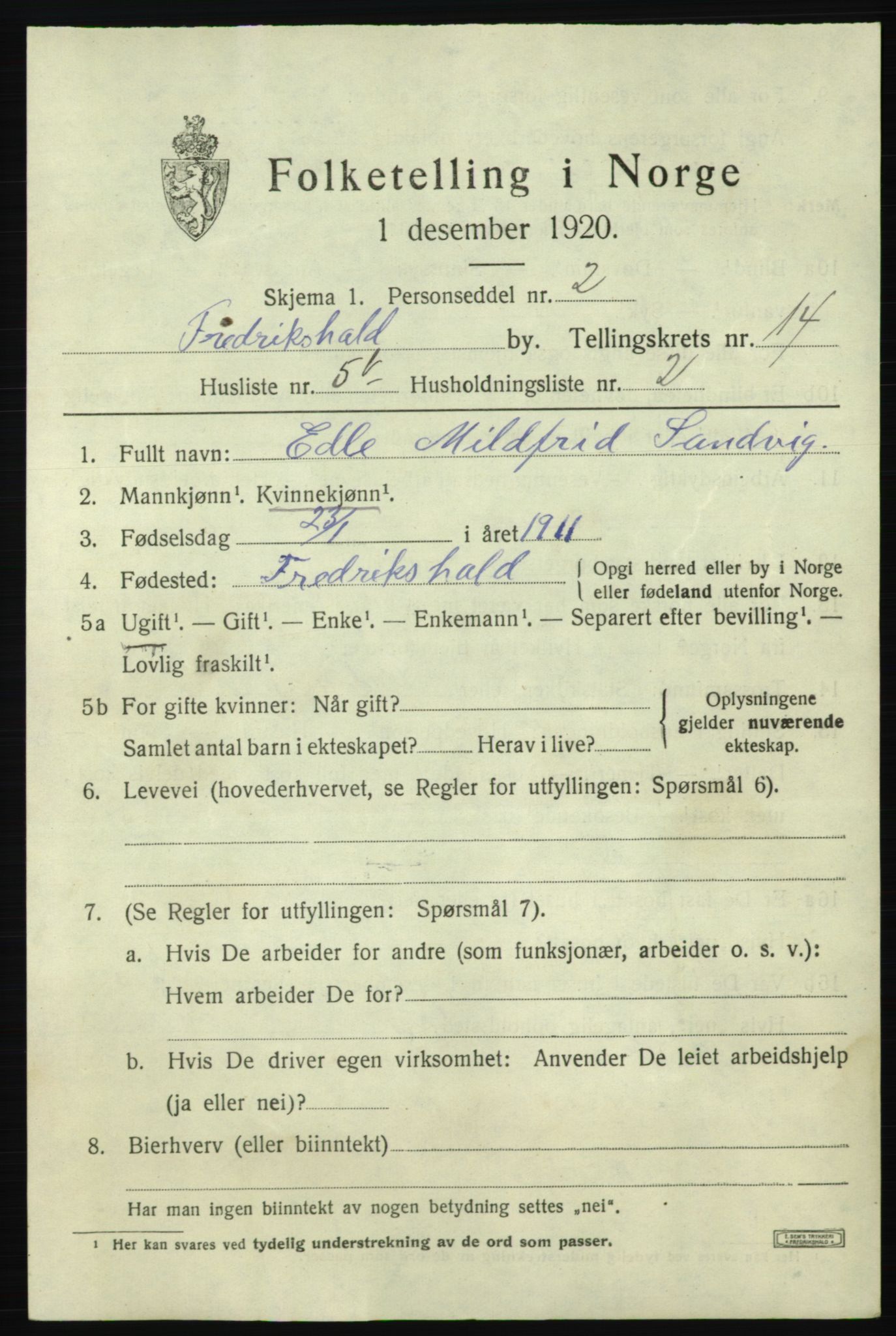 SAO, Folketelling 1920 for 0101 Fredrikshald kjøpstad, 1920, s. 22309