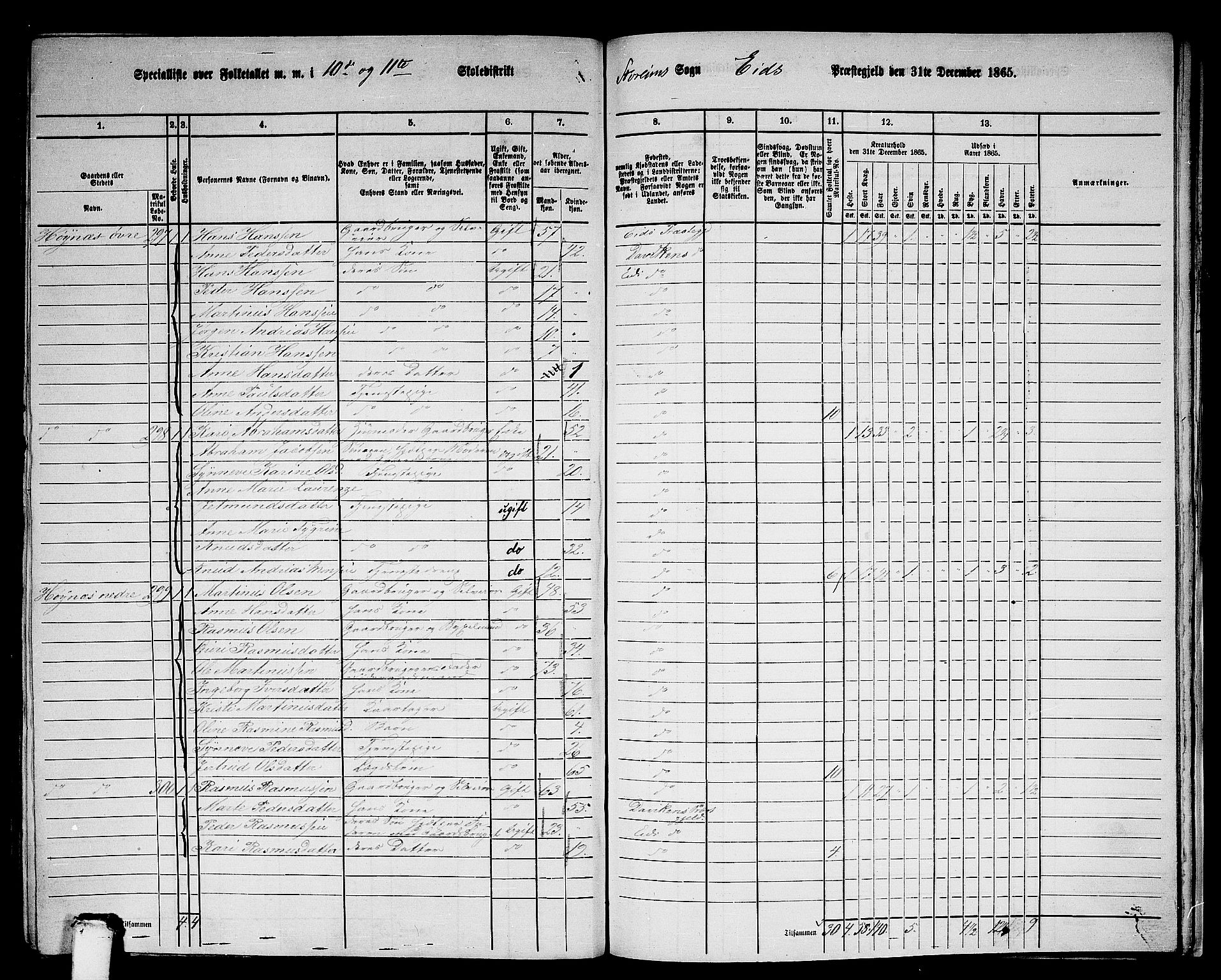 RA, Folketelling 1865 for 1443P Eid prestegjeld, 1865, s. 195