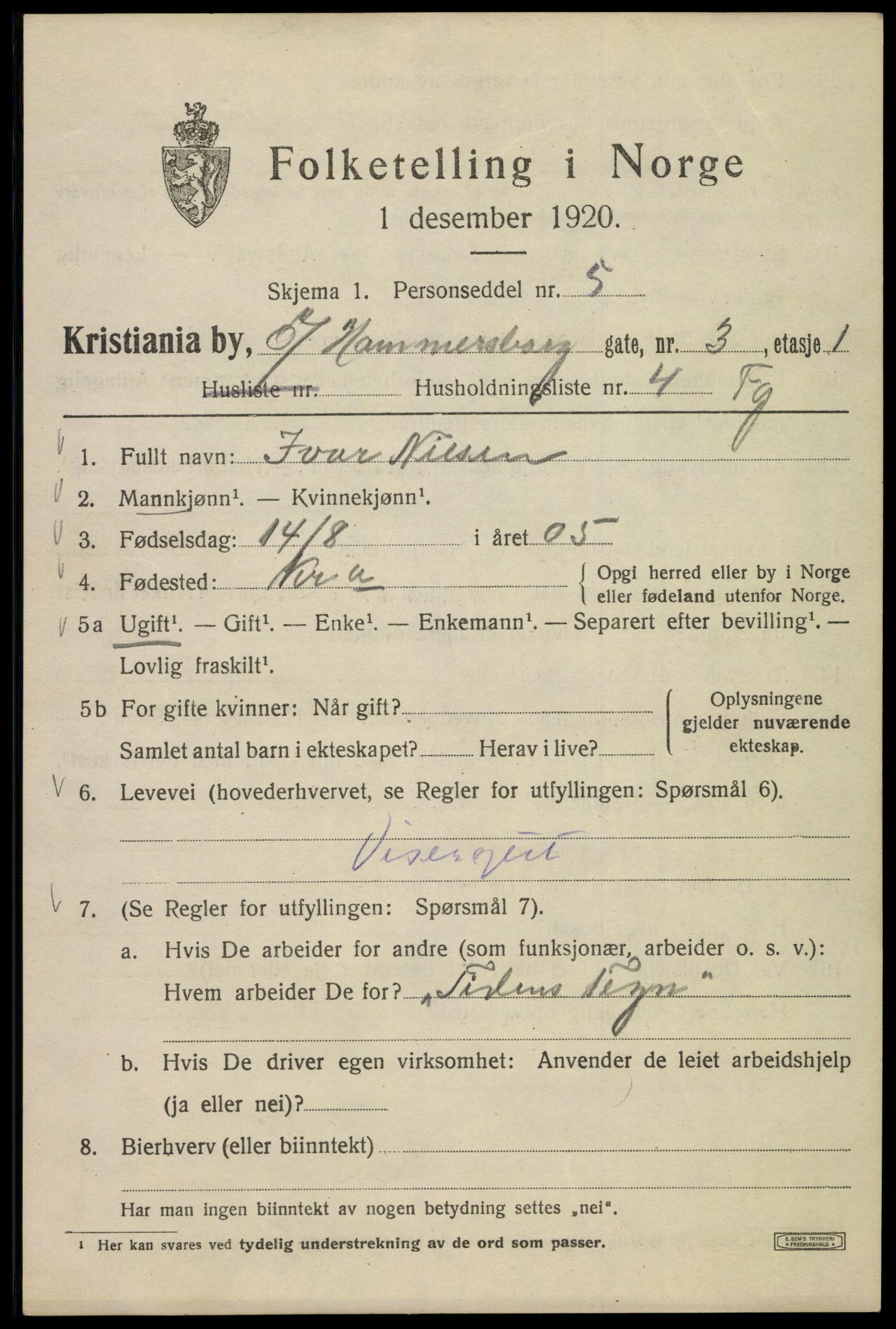 SAO, Folketelling 1920 for 0301 Kristiania kjøpstad, 1920, s. 657973