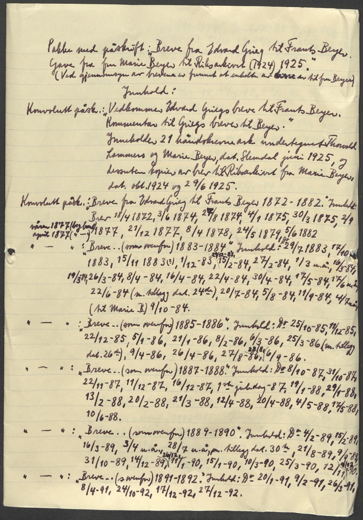 Beyer, Frants, RA/PA-0132/F/L0001: Brev fra Edvard Grieg til Frantz Beyer og "En del optegnelser som kan tjene til kommentar til brevene" av Marie Beyer, 1872-1907, s. 6