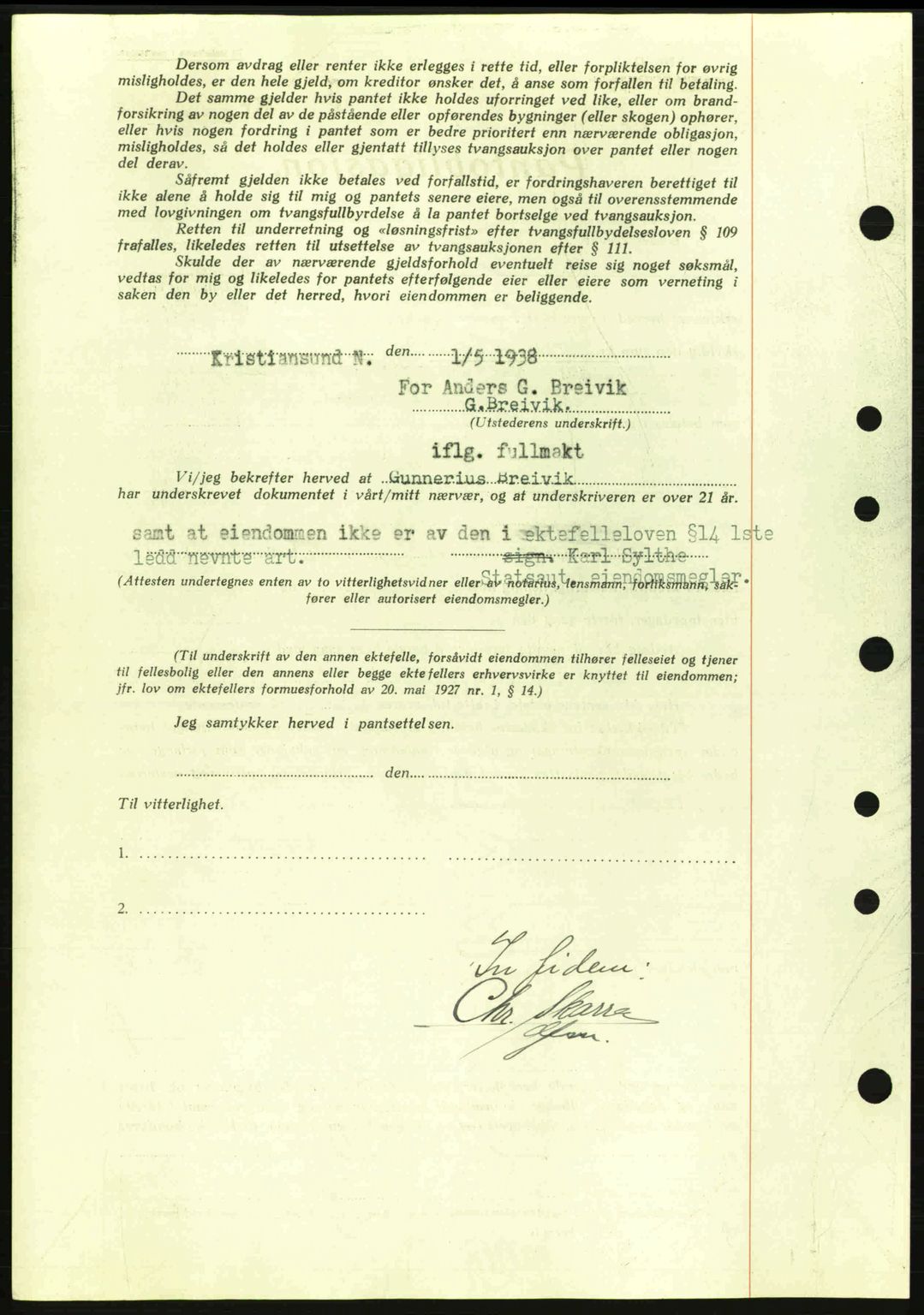 Kristiansund byfogd, AV/SAT-A-4587/A/27: Pantebok nr. 31, 1938-1939, Dagboknr: 593/1938