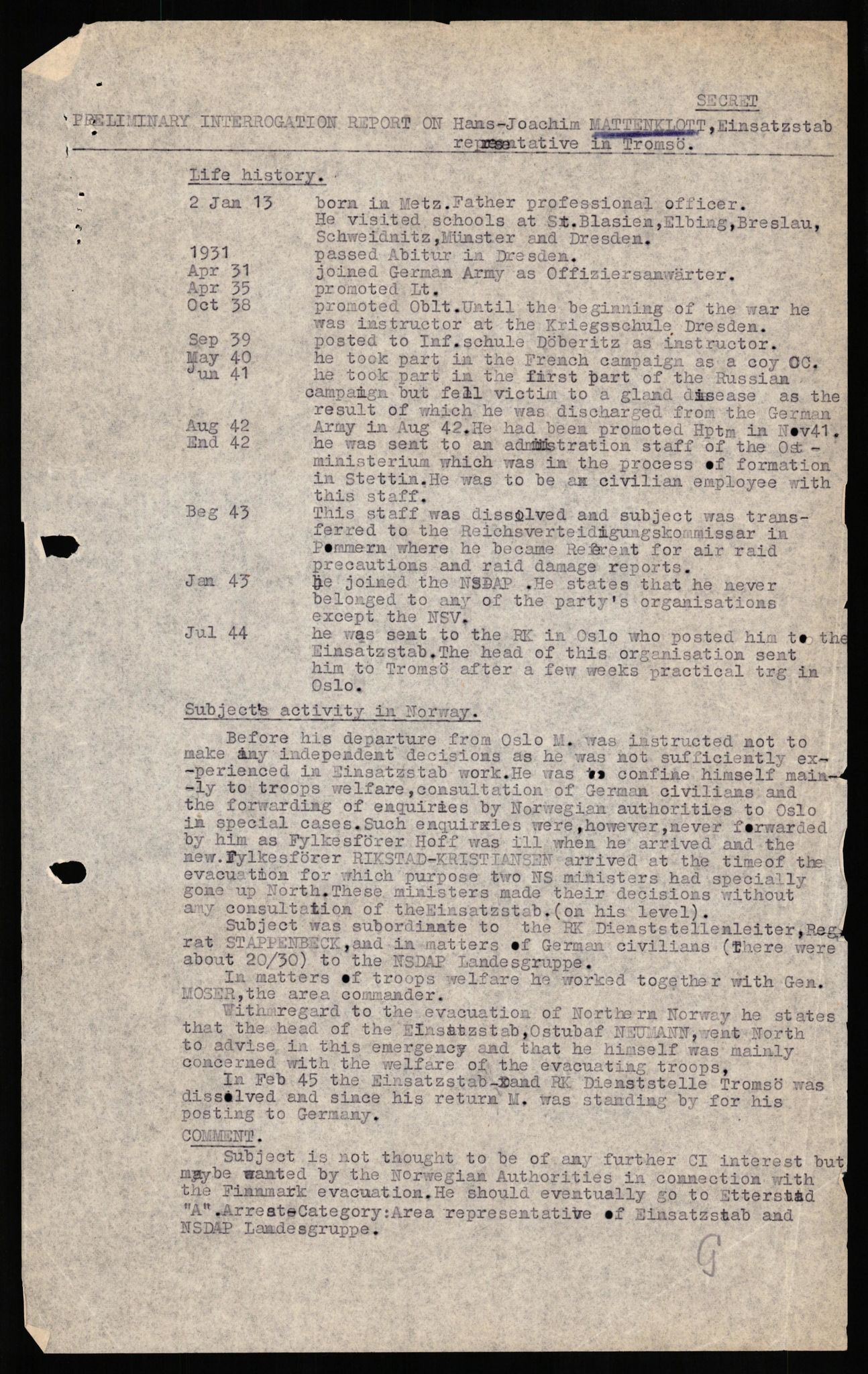 Forsvaret, Forsvarets overkommando II, AV/RA-RAFA-3915/D/Db/L0021: CI Questionaires. Tyske okkupasjonsstyrker i Norge. Tyskere., 1945-1946, s. 204