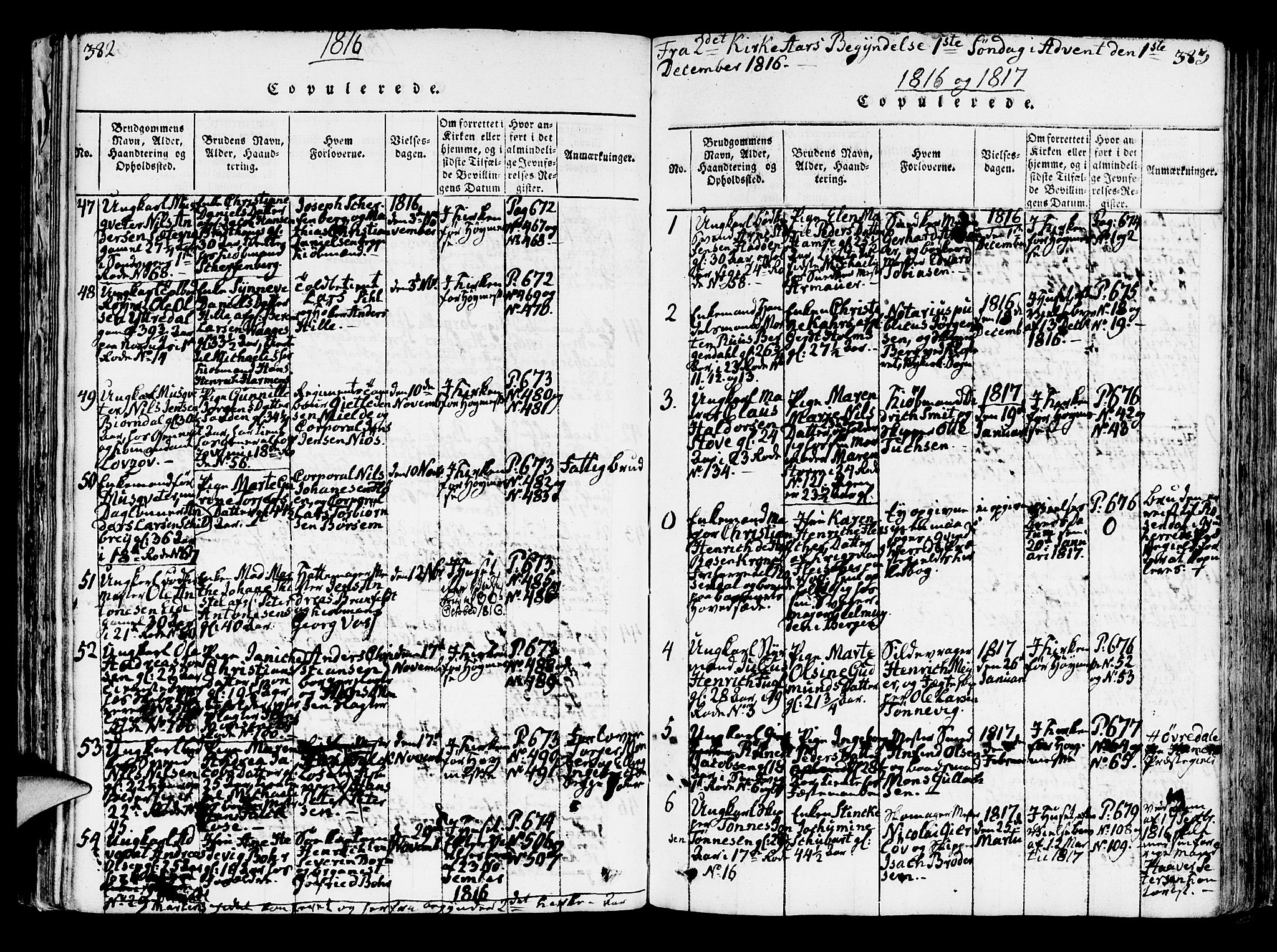 Korskirken sokneprestembete, SAB/A-76101/H/Hab: Klokkerbok nr. A 1b, 1815-1821, s. 382-383