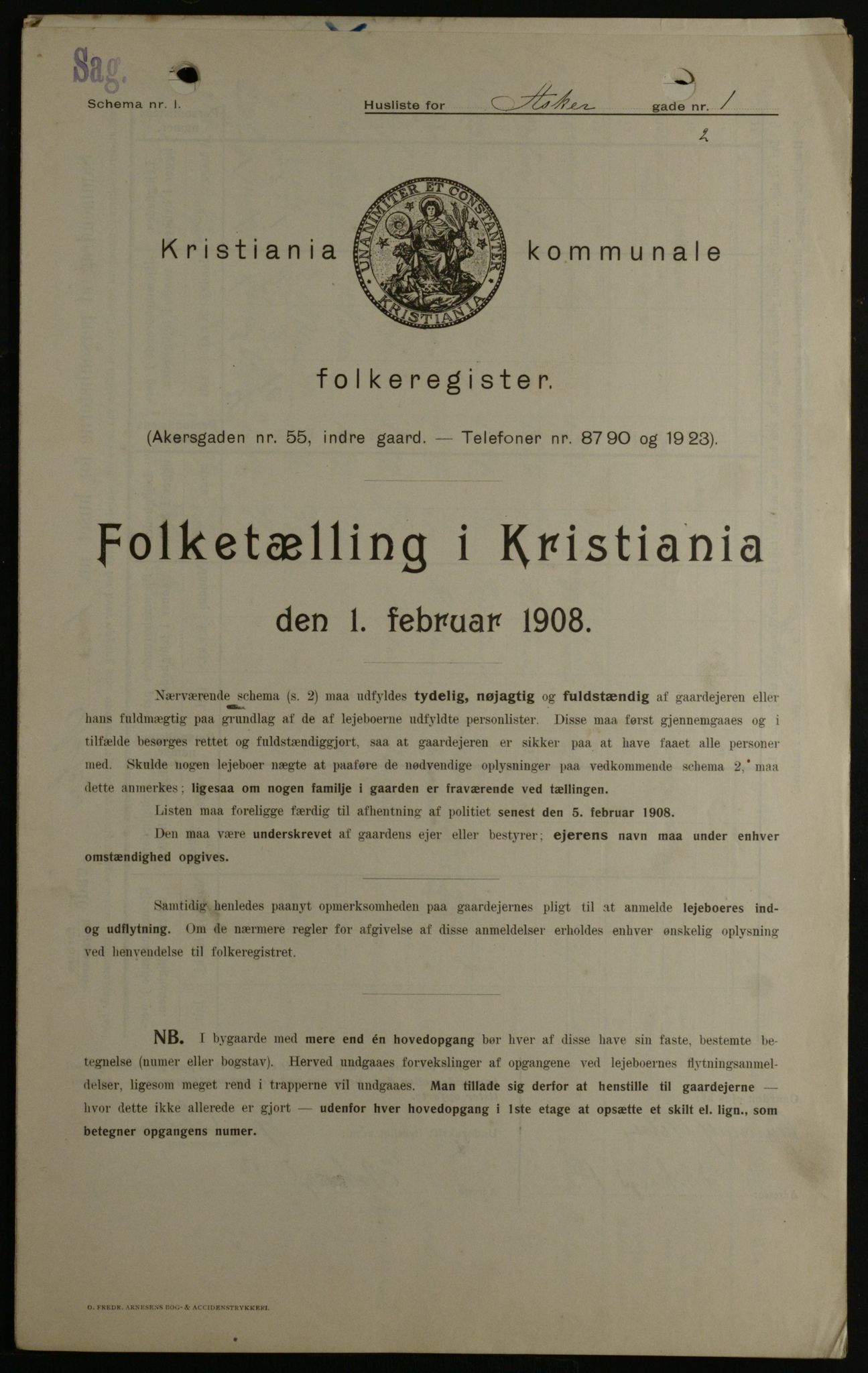 OBA, Kommunal folketelling 1.2.1908 for Kristiania kjøpstad, 1908, s. 2601