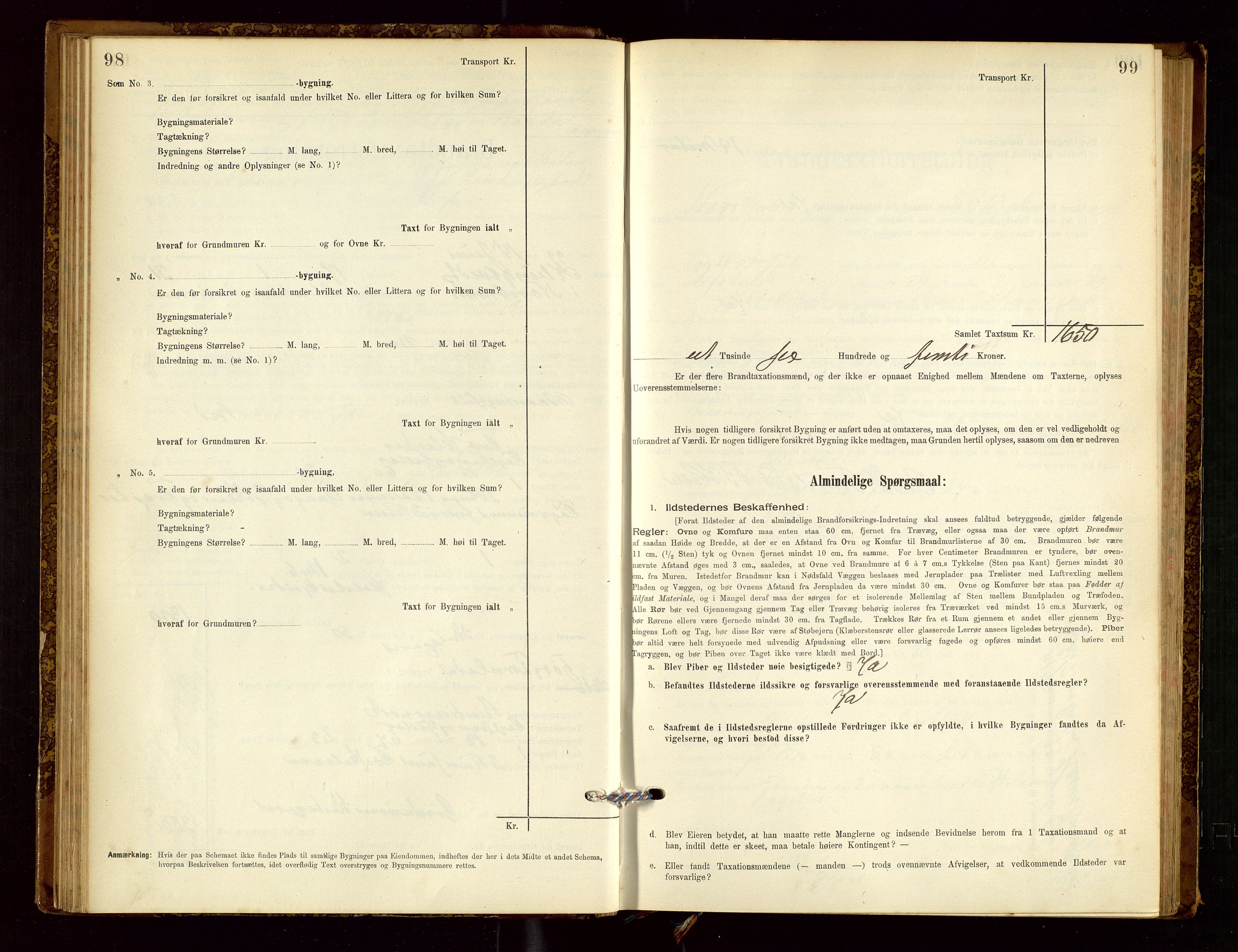 Nedstrand lensmannskontor, SAST/A-100236/Gob/L0001: "Brandtaxationsprotokol for Nerstrand Lensmandsdistrikt Ryfylke fogderi", 1895-1915, s. 98-99