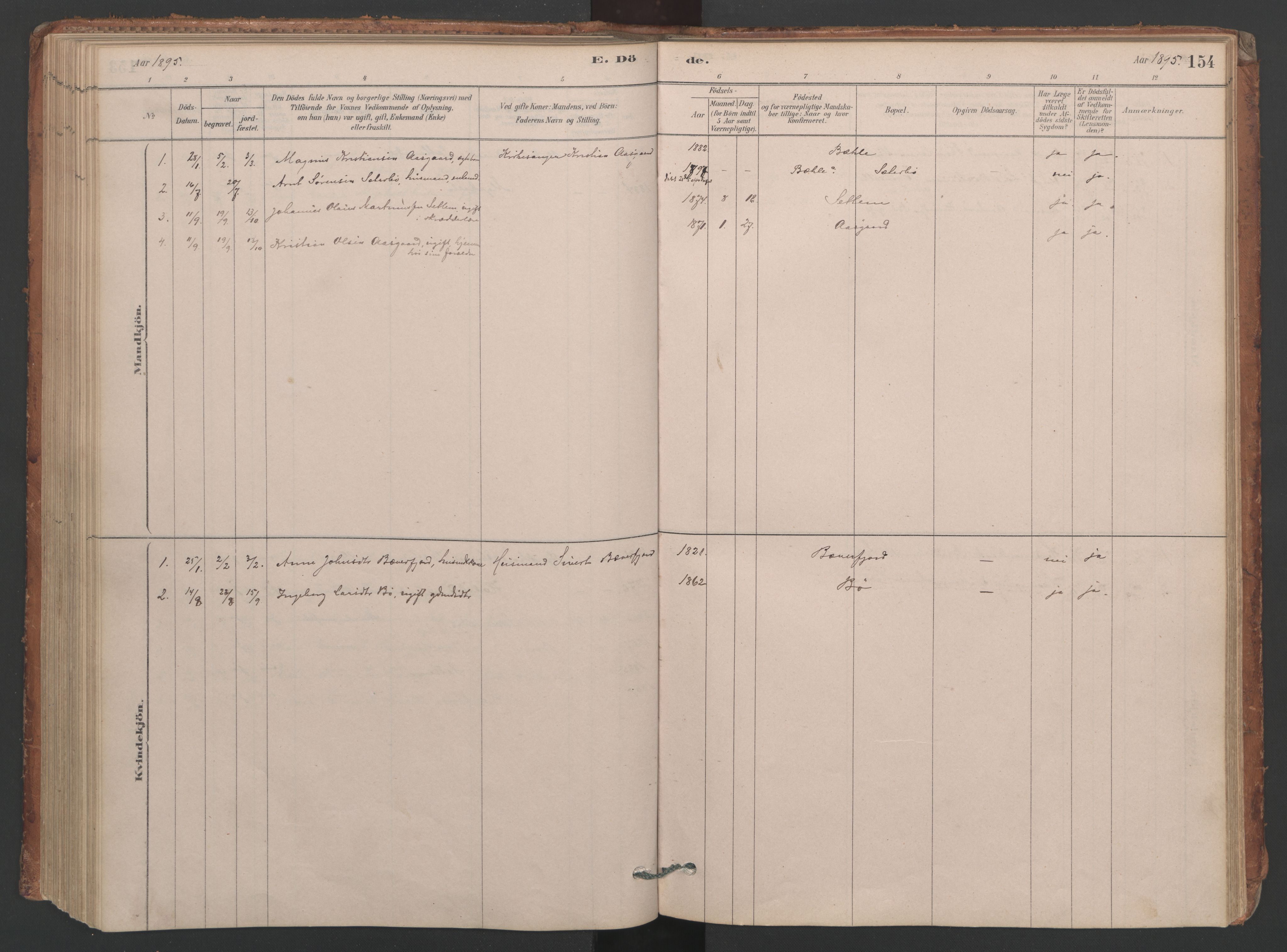 Ministerialprotokoller, klokkerbøker og fødselsregistre - Møre og Romsdal, SAT/A-1454/594/L1036: Ministerialbok nr. 594A02 (?), 1879-1910, s. 154