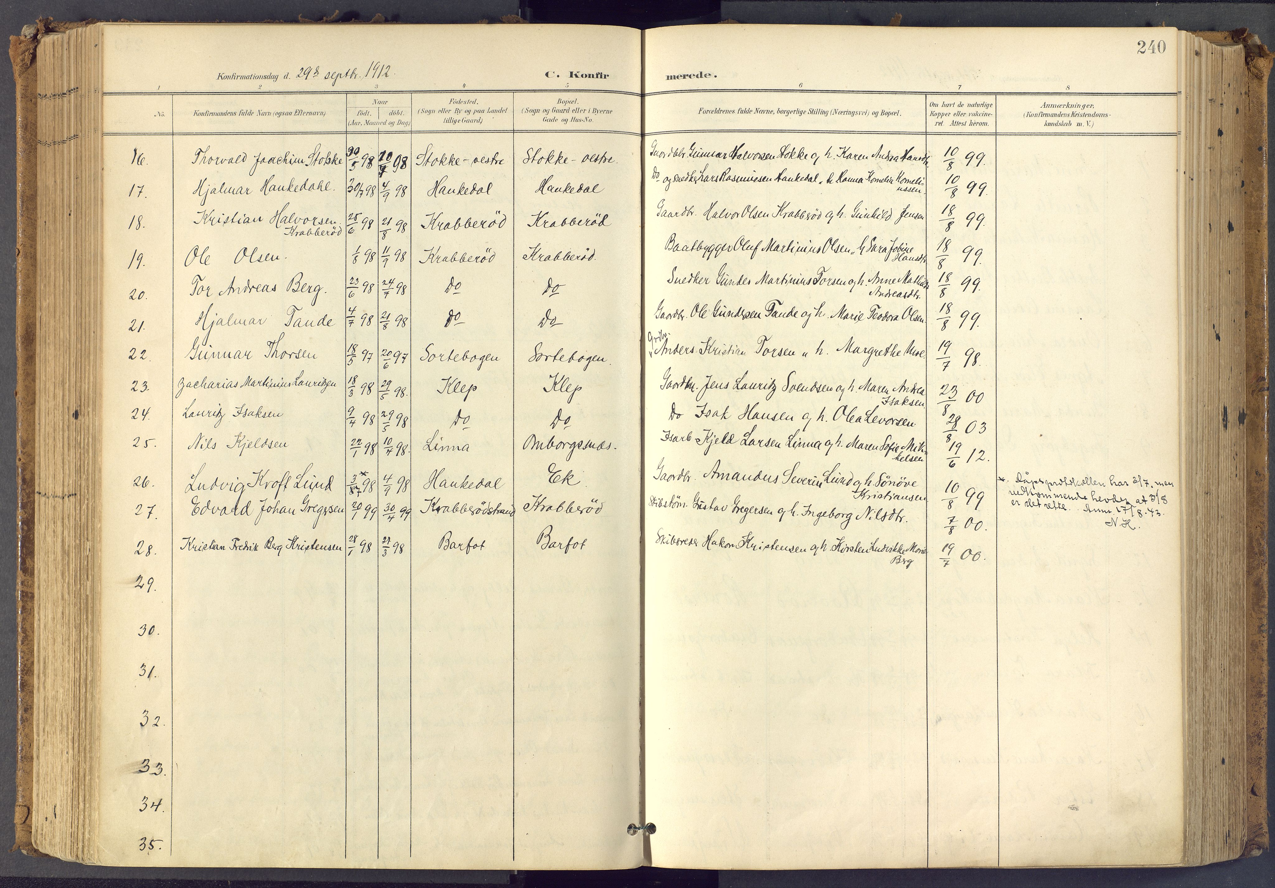 Bamble kirkebøker, SAKO/A-253/F/Fa/L0009: Ministerialbok nr. I 9, 1901-1917, s. 240