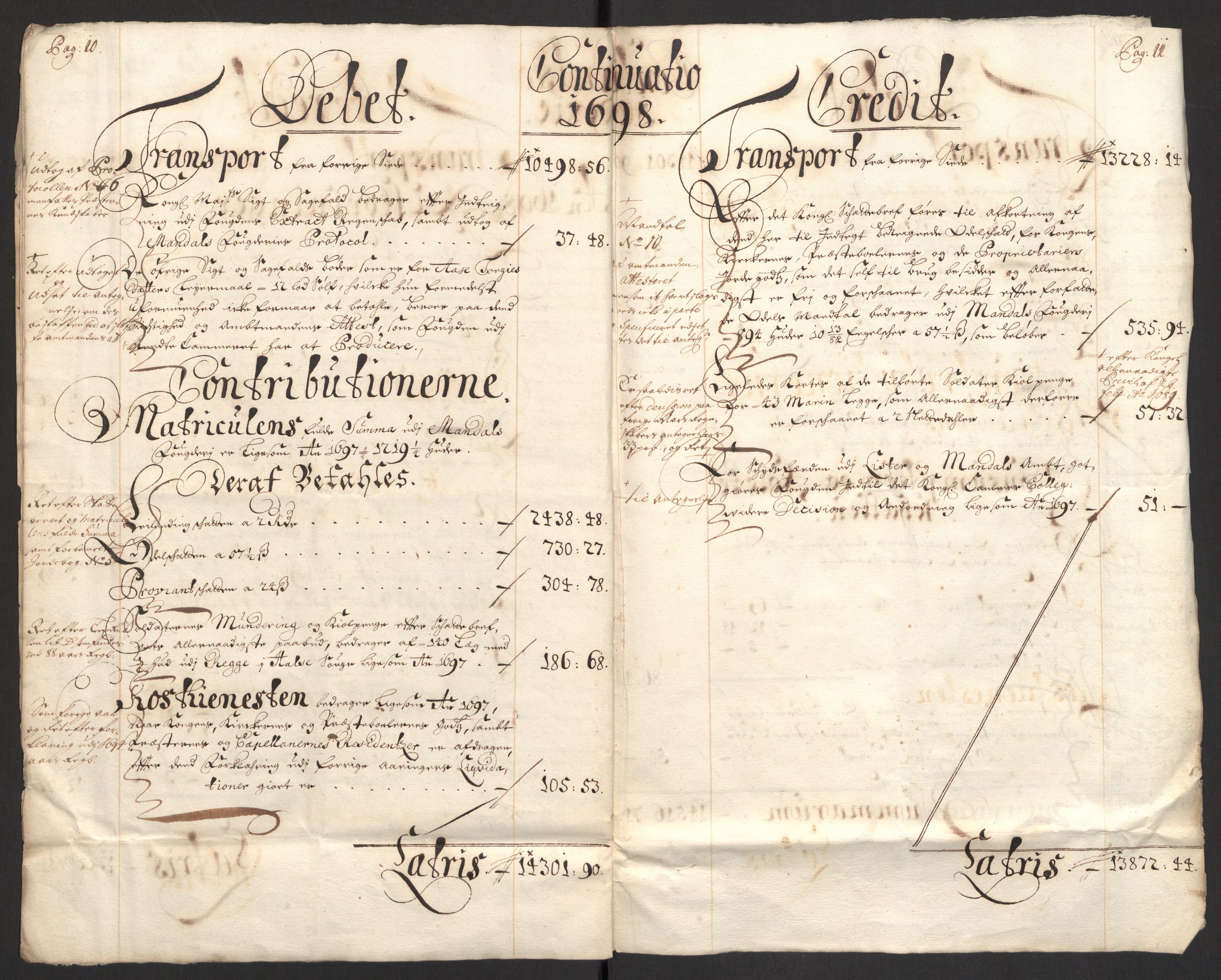 Rentekammeret inntil 1814, Reviderte regnskaper, Fogderegnskap, AV/RA-EA-4092/R43/L2547: Fogderegnskap Lista og Mandal, 1698-1699, s. 8