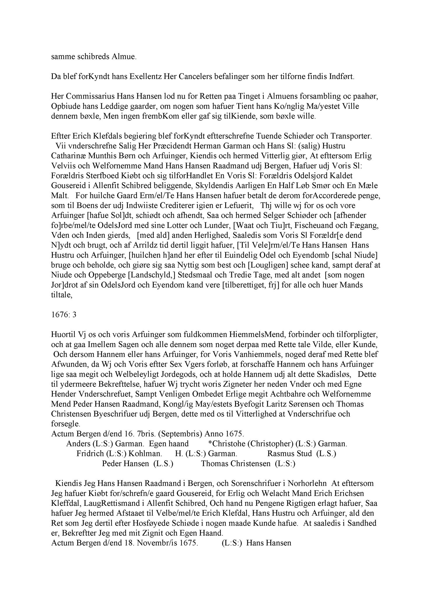 Samling av fulltekstavskrifter, SAB/FULLTEKST/A/12/0117: Nordhordland sorenskriveri, tingbok nr. A 15, 1676