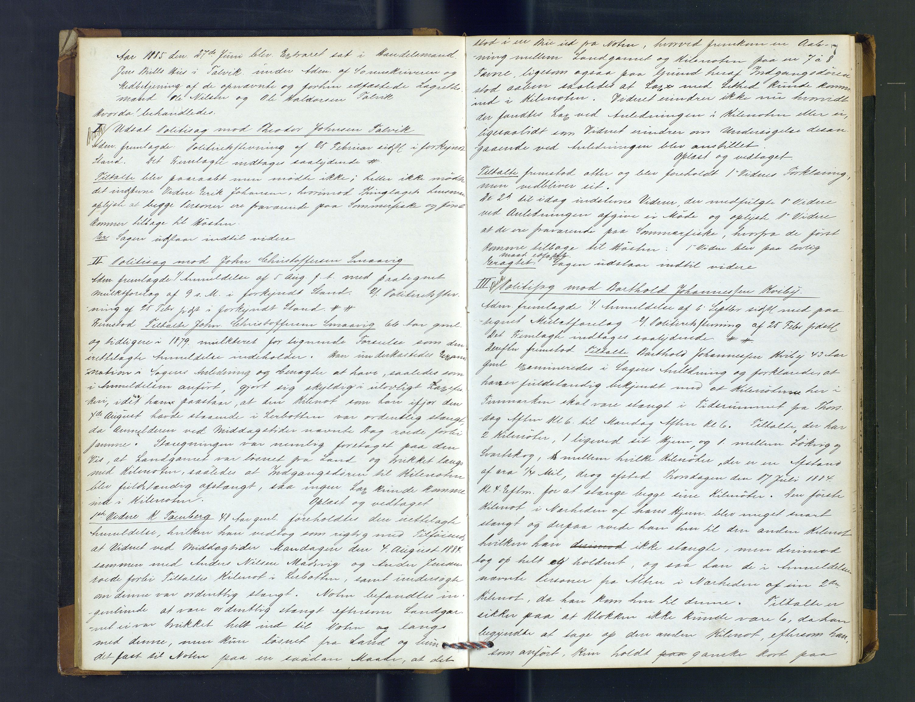 Alta fogderi/sorenskriveri, AV/SATØ-SATØ-5/1/J/Jb/L0178: Ekstrarettsprotokoll, 1885-1888, s. 7